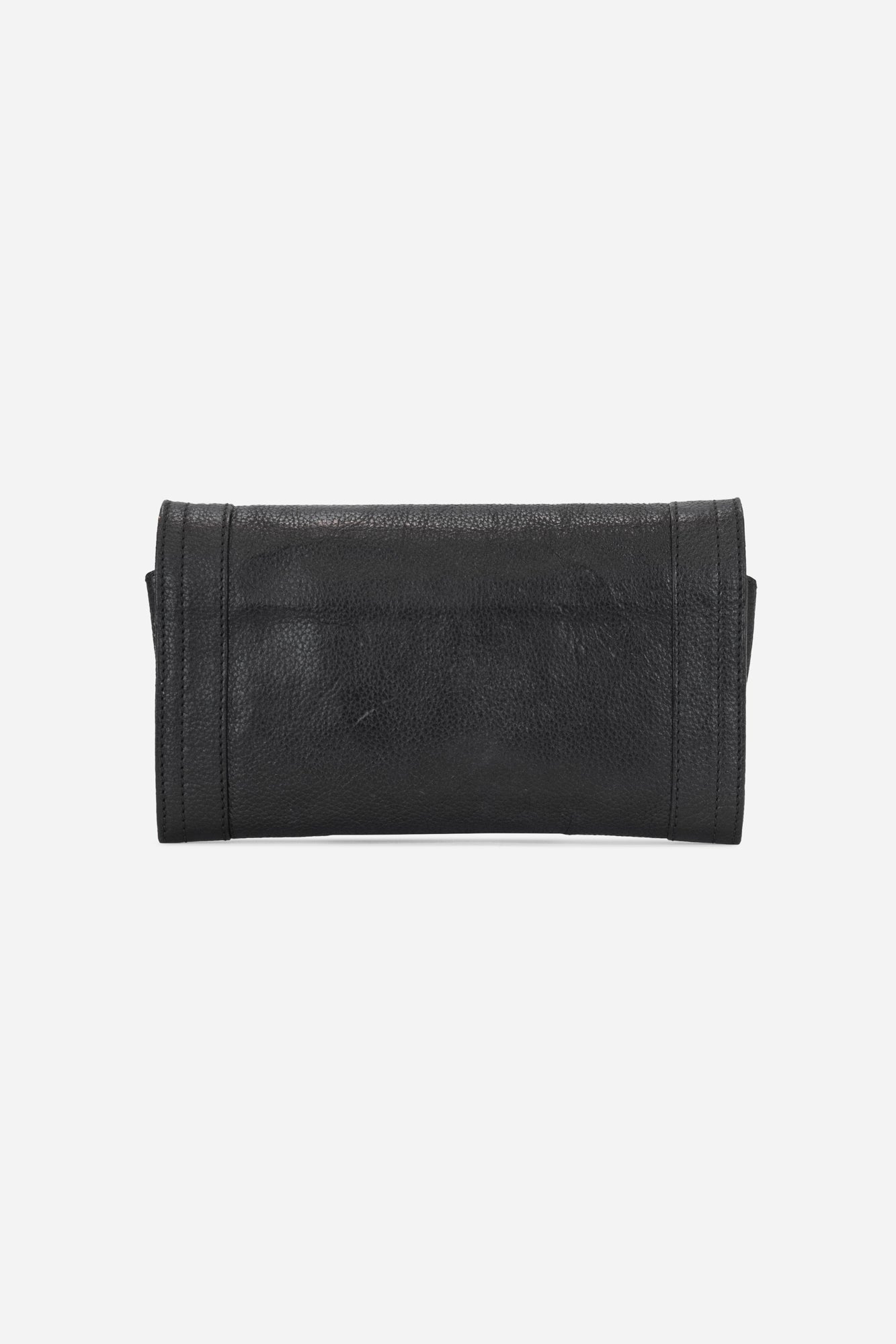 Black Leather Wallet Clutch Gold Logo