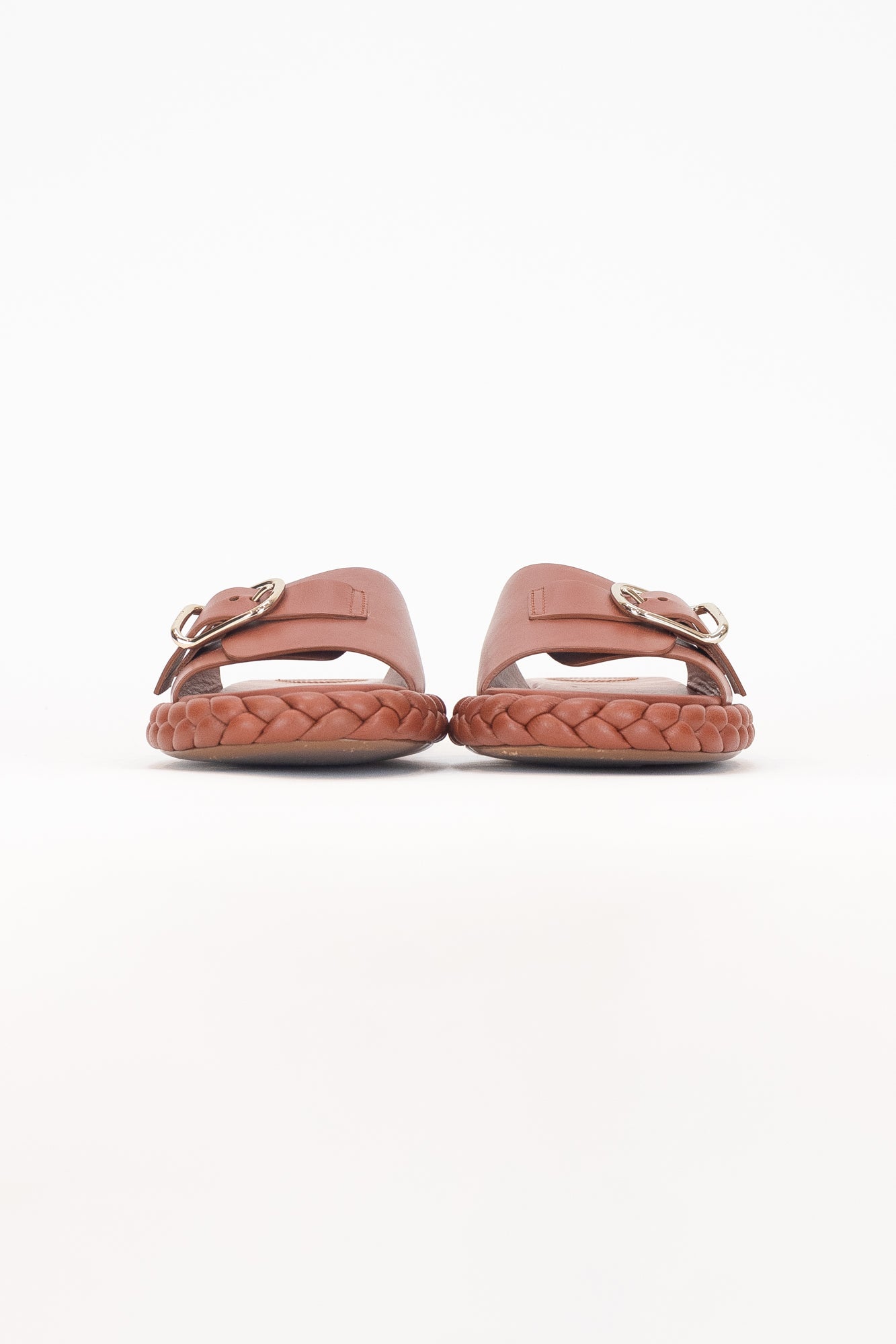 Orangy Red Braided Buckle Slide Sandals