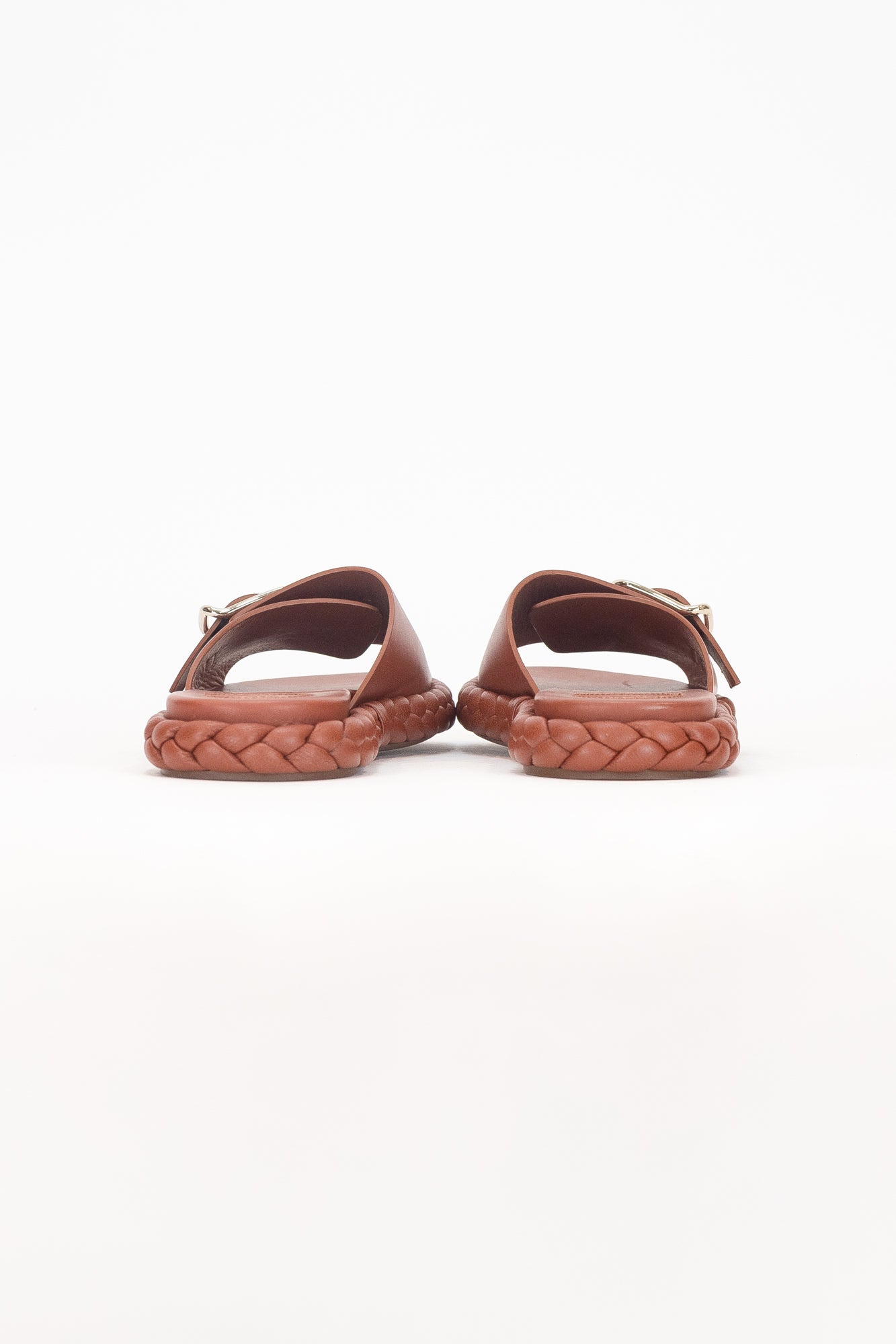 Orangy Red Braided Buckle Slide Sandals