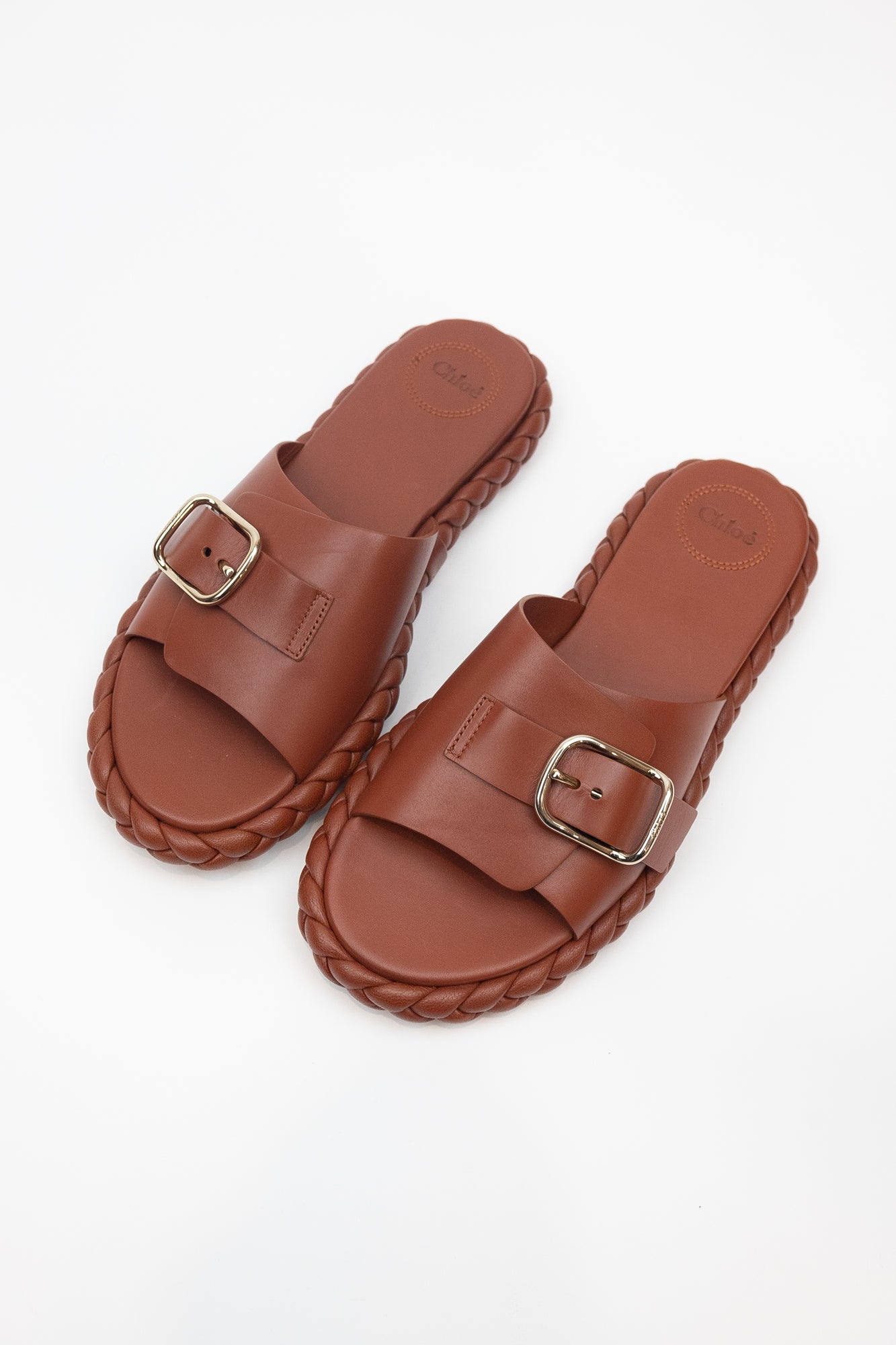 Orangy Red Braided Buckle Slide Sandals