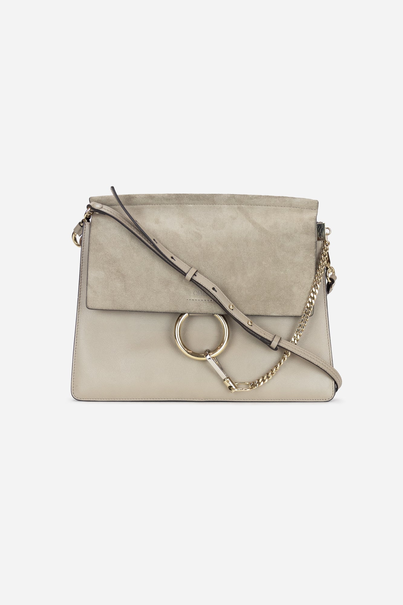 Taupe Suede and Leather Faye Shoulder Bag