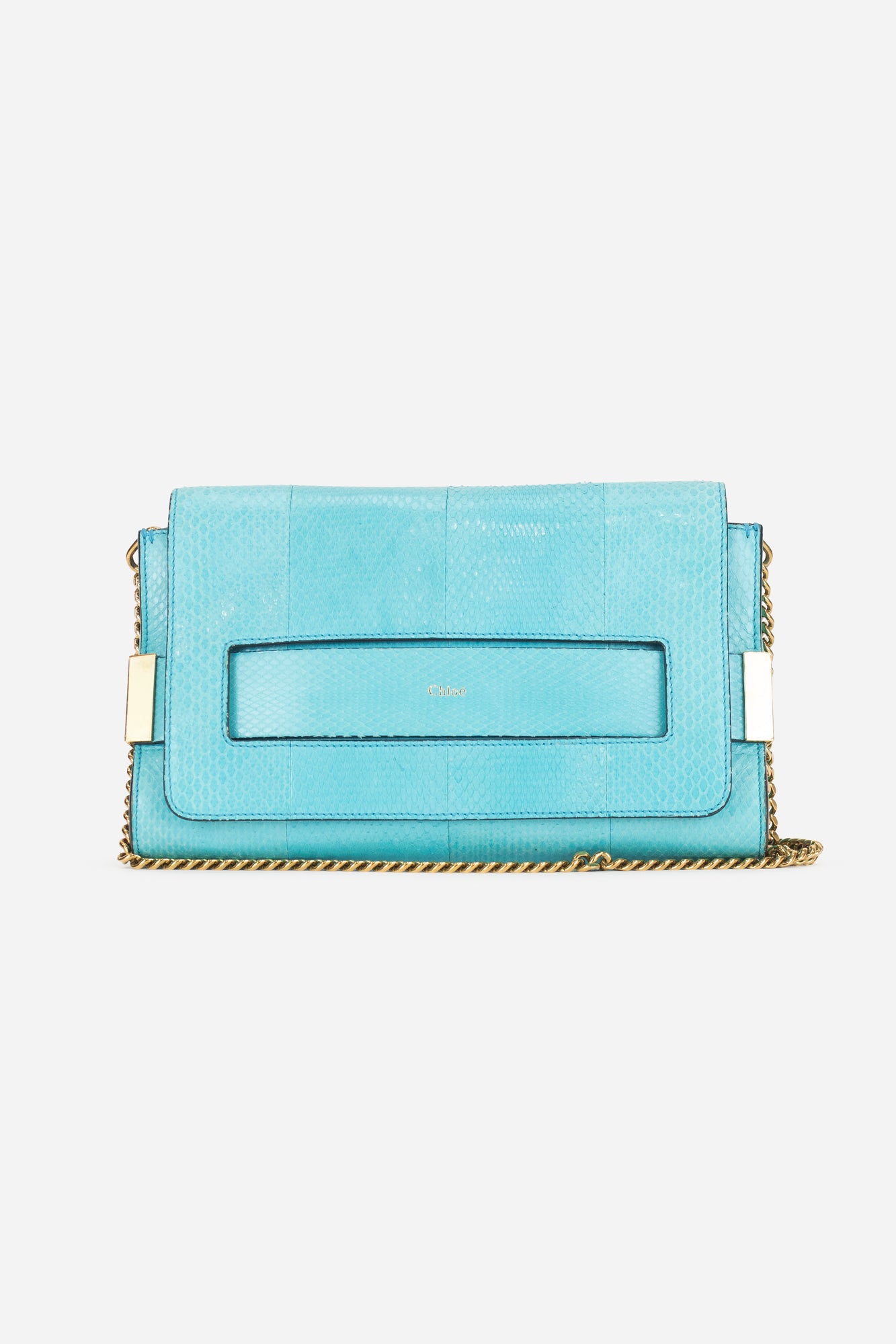 Teal Croc Embossed Gold Chain Crossbody