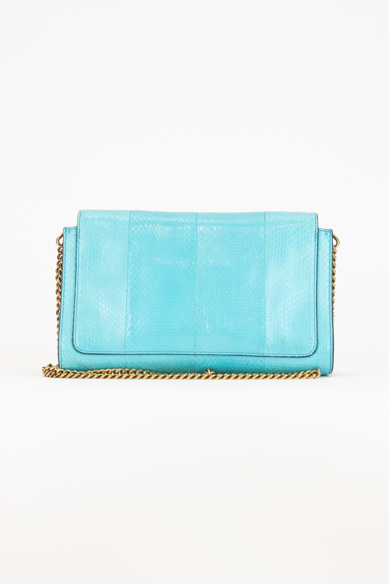 Teal Croc Embossed Gold Chain Crossbody