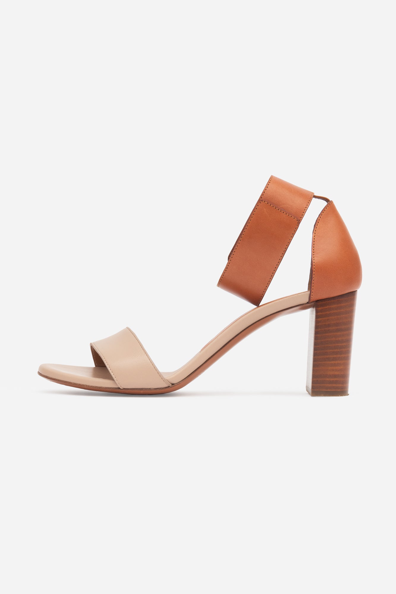 Two Tone Neutral Brown Block Heel Sandal