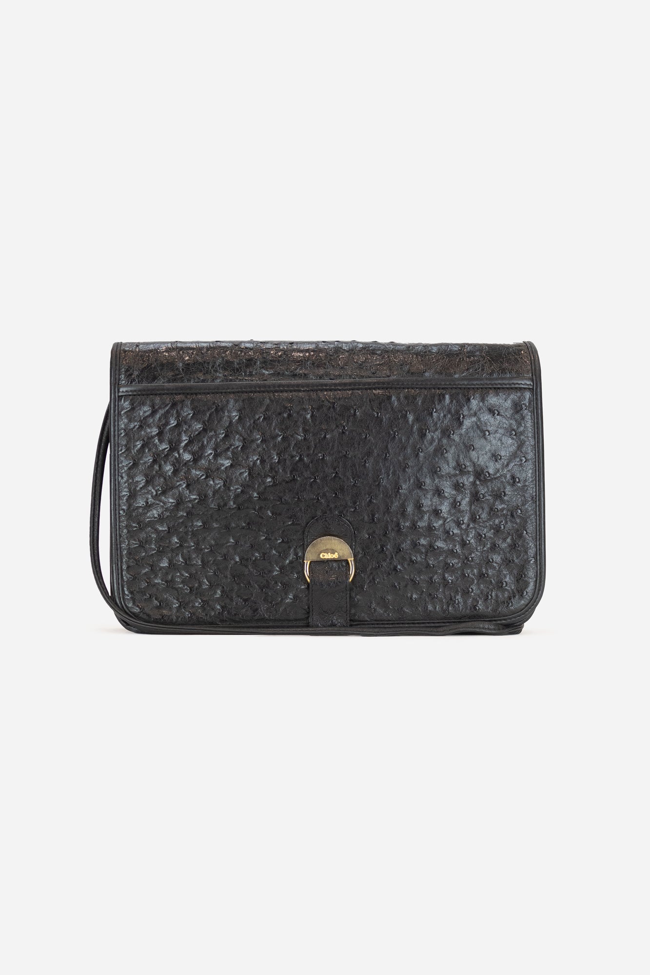 Vintage Black Ostrich Flap Cross Body Bag