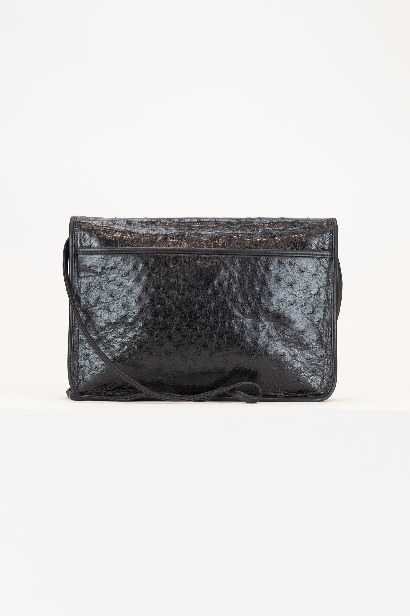 Vintage Black Ostrich Flap Cross Body Bag