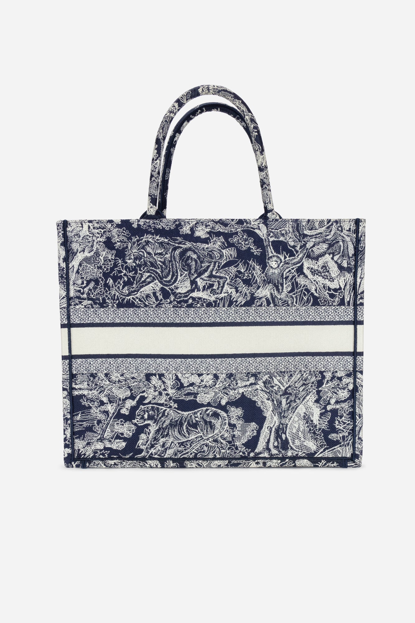 Ecru and Blue Toile de Jouy Embroided Large Book Tote
