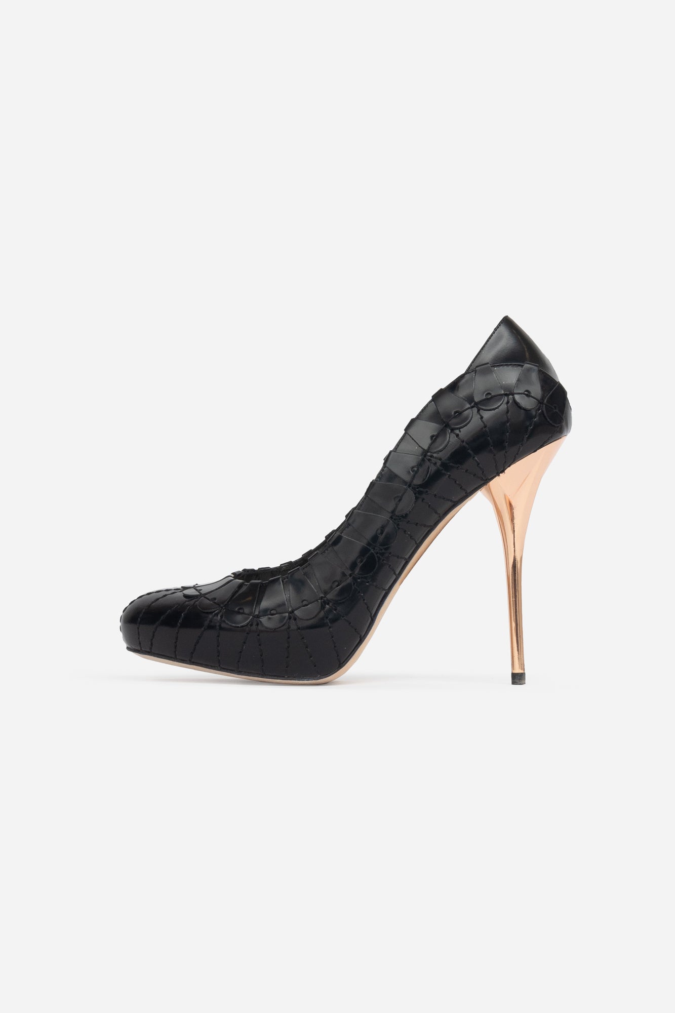 Rose-Gold Black Patent Pumps