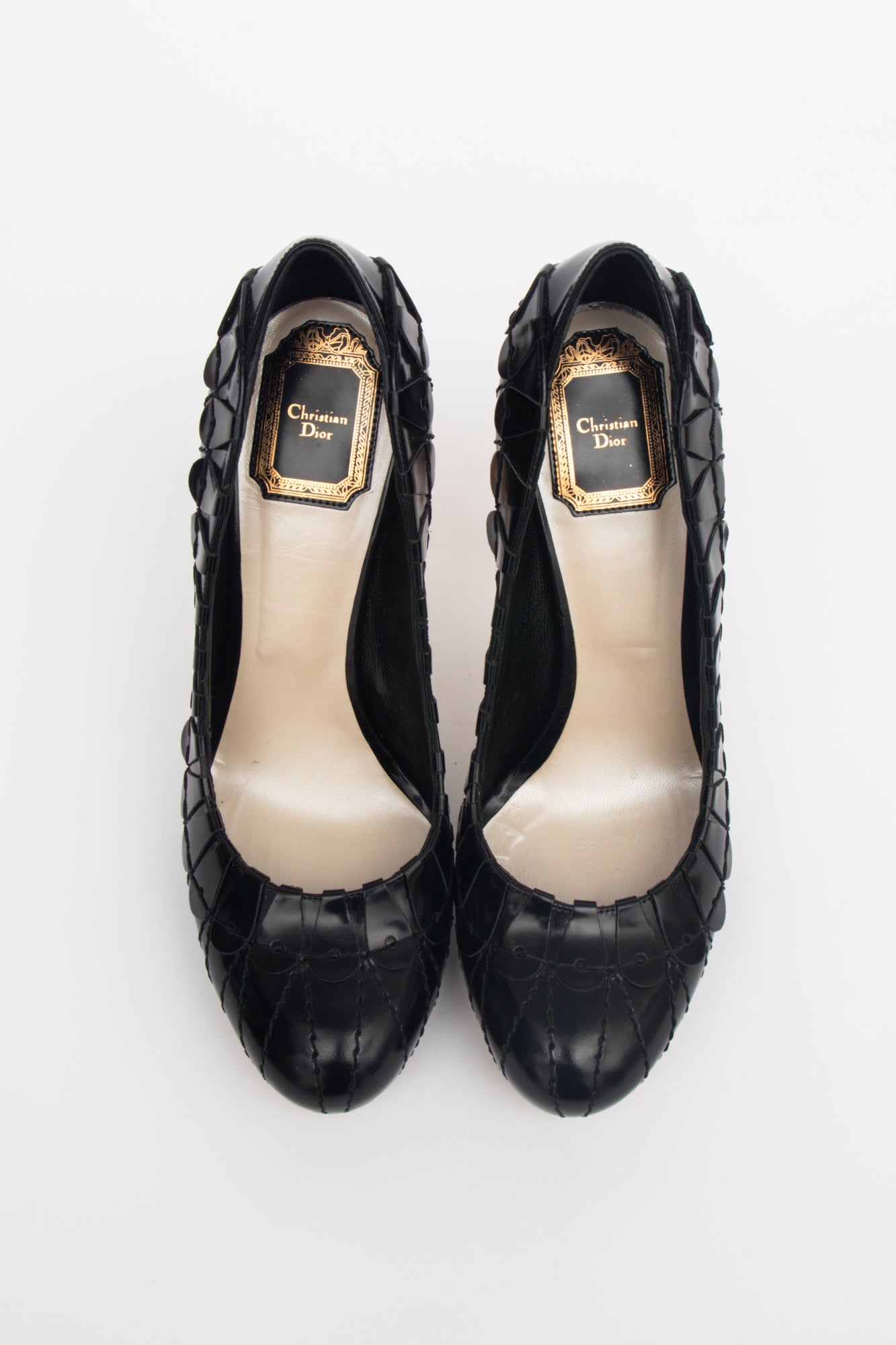 Rose-Gold Black Patent Pumps