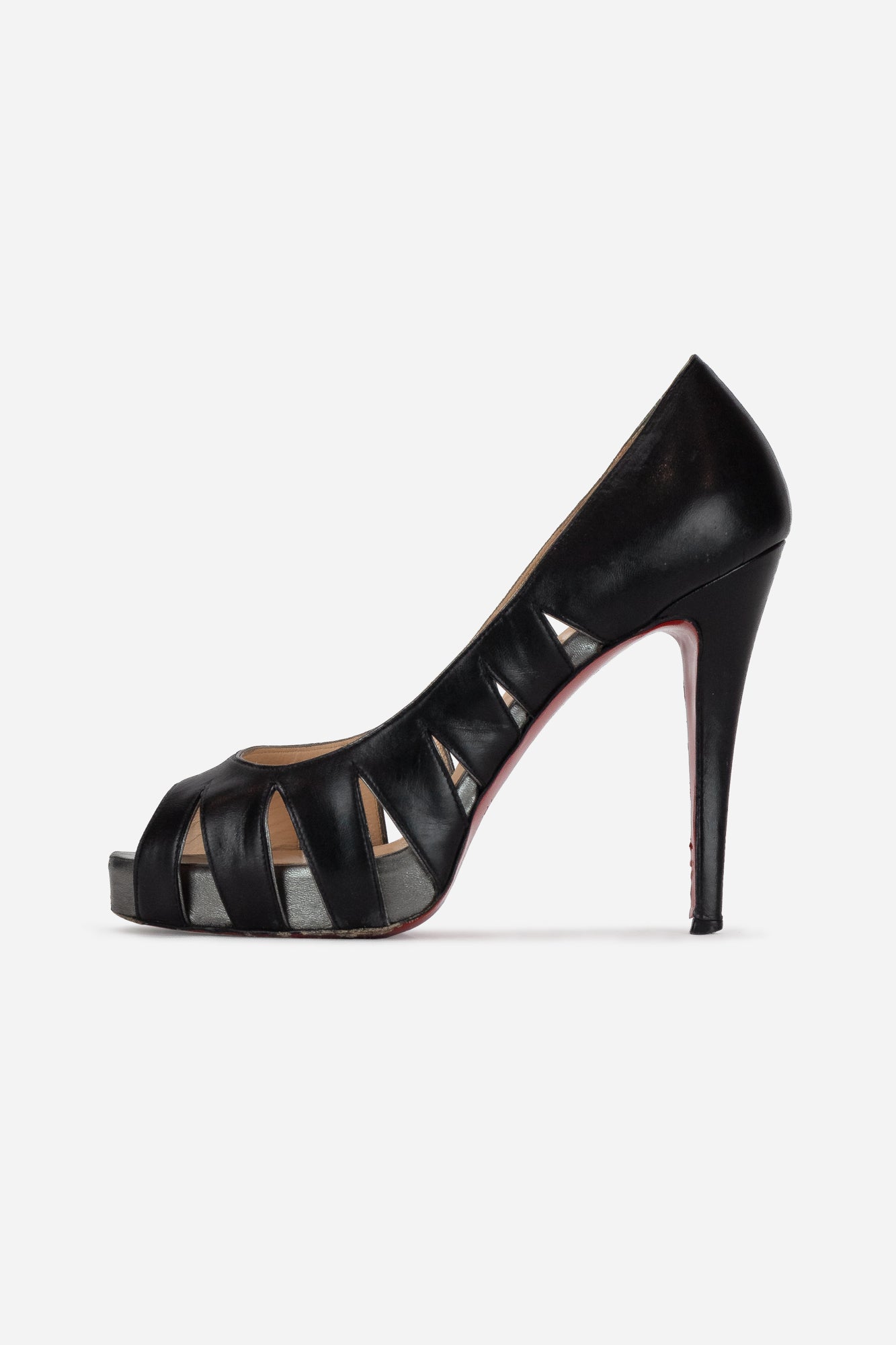 Black Vintage Leather Pumps with Cutouts