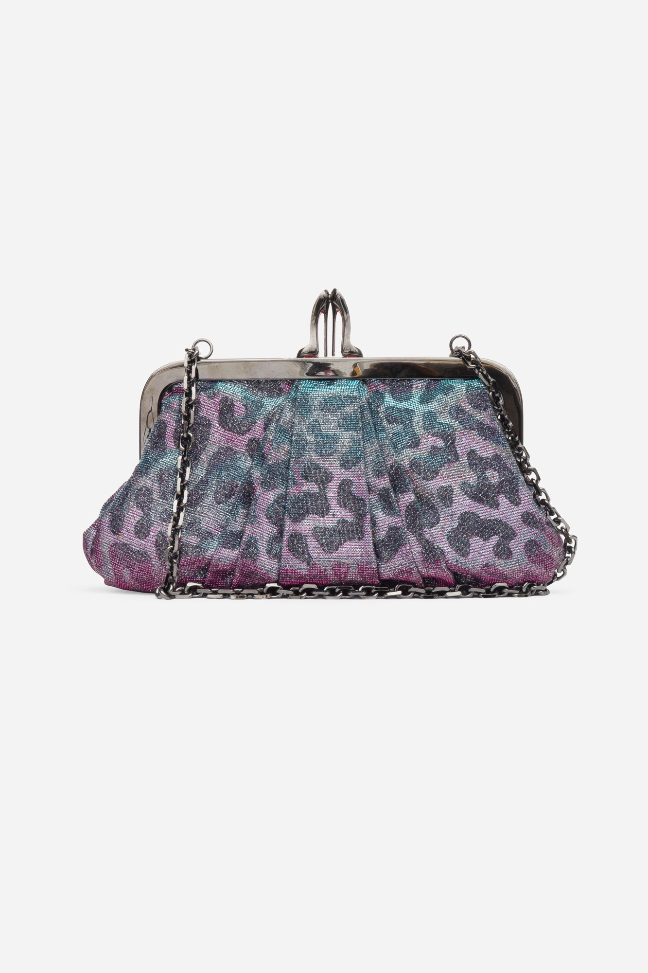 Blue & Pink Cheetah Print Clutch On Chain