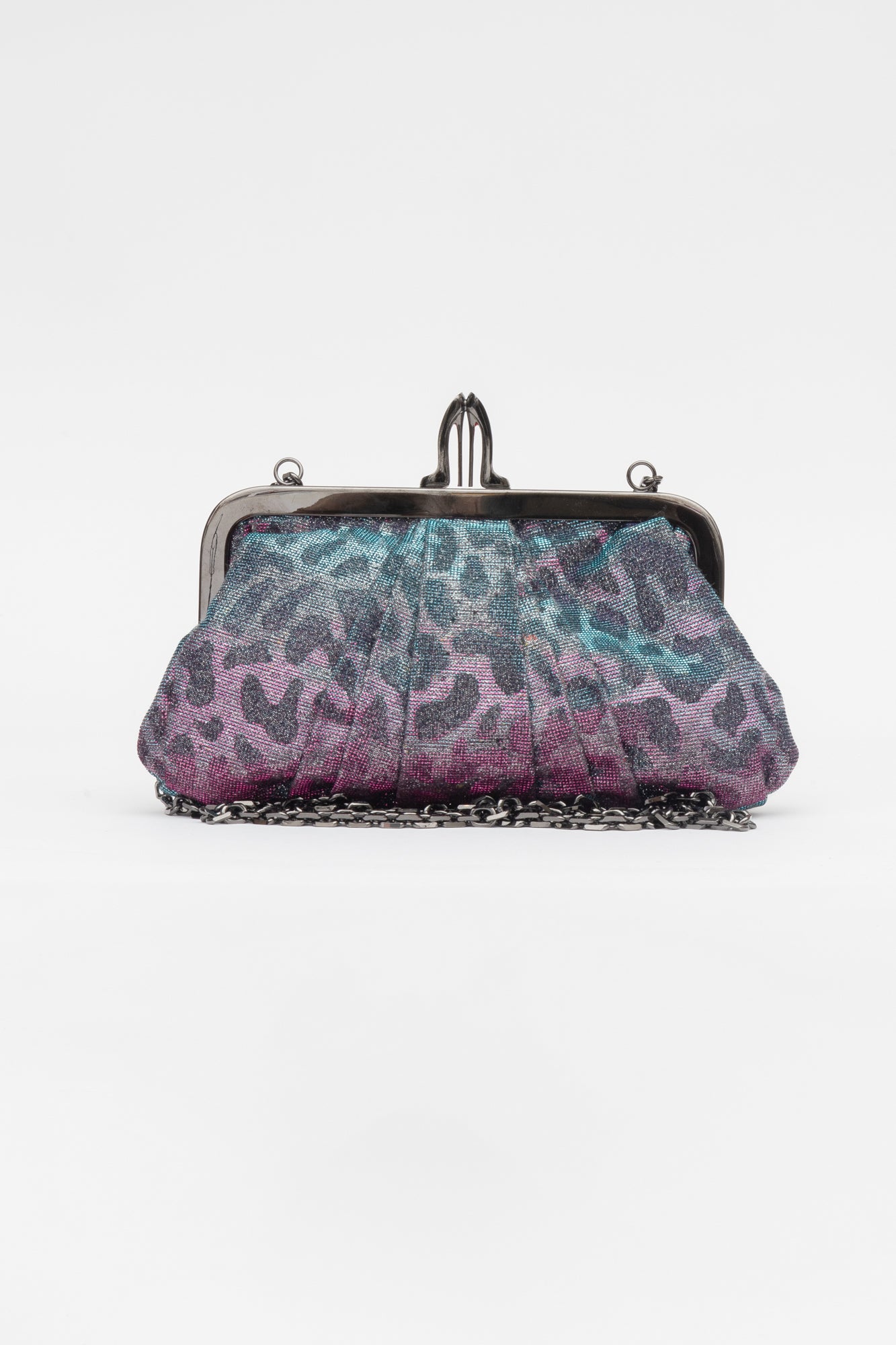 Blue & Pink Cheetah Print Clutch On Chain