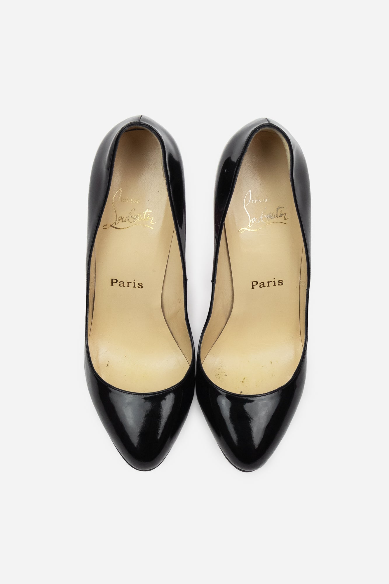 Black Patent Pumps with Silver Heel
