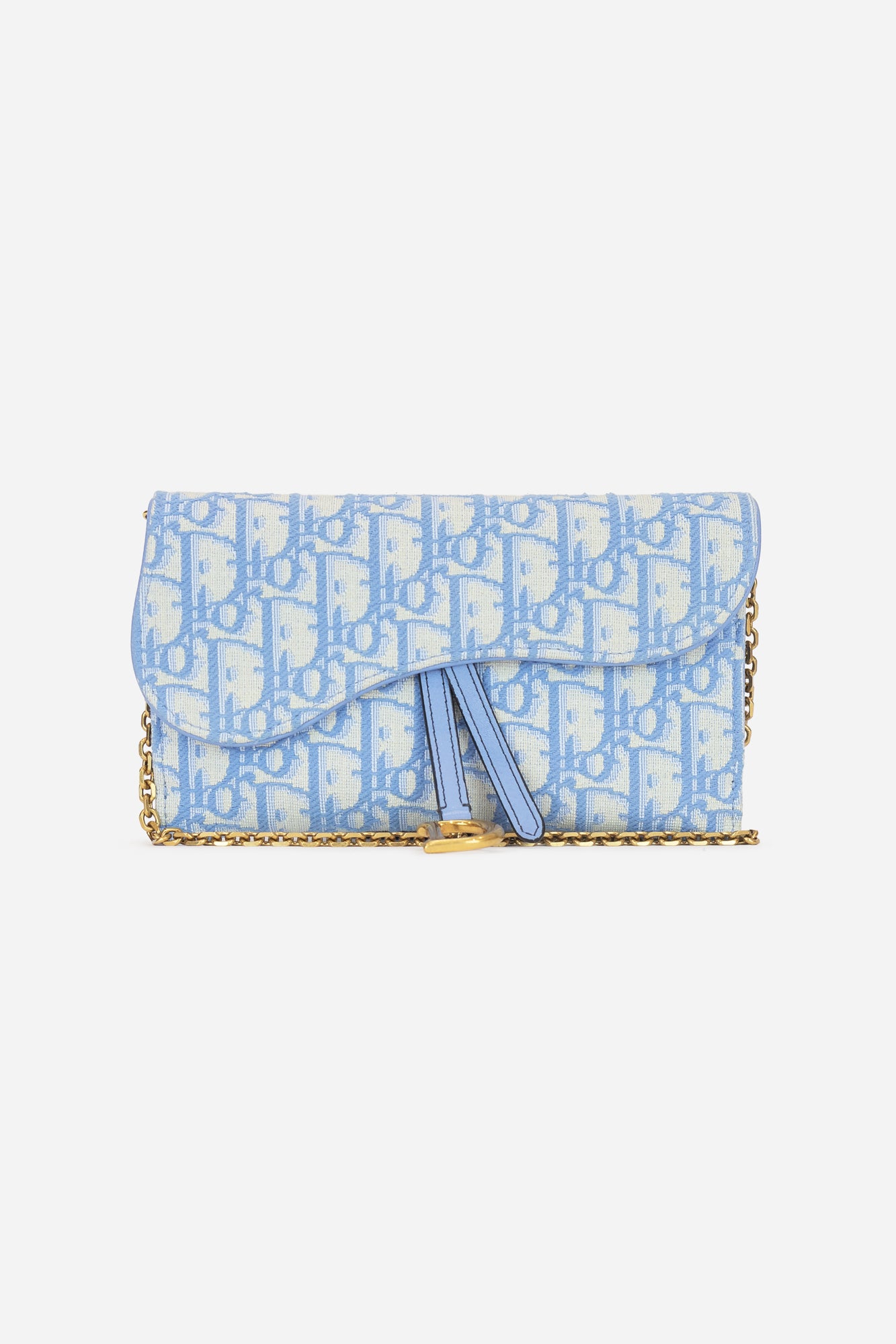 Baby Blue Oblique Saddle Wallet On Chain