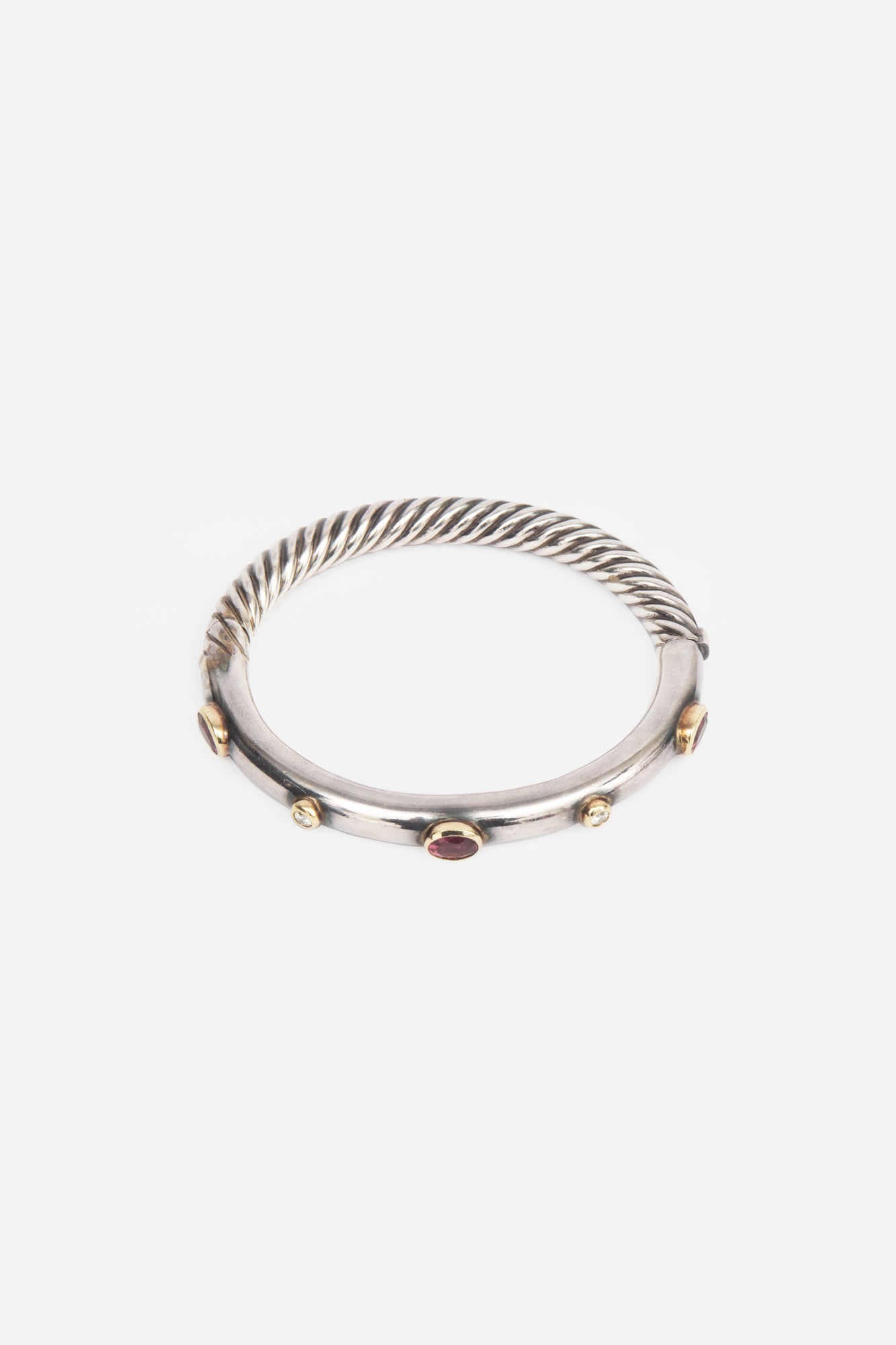 18k Yellow Gold Tourlamine Pink + Diamond Bangle