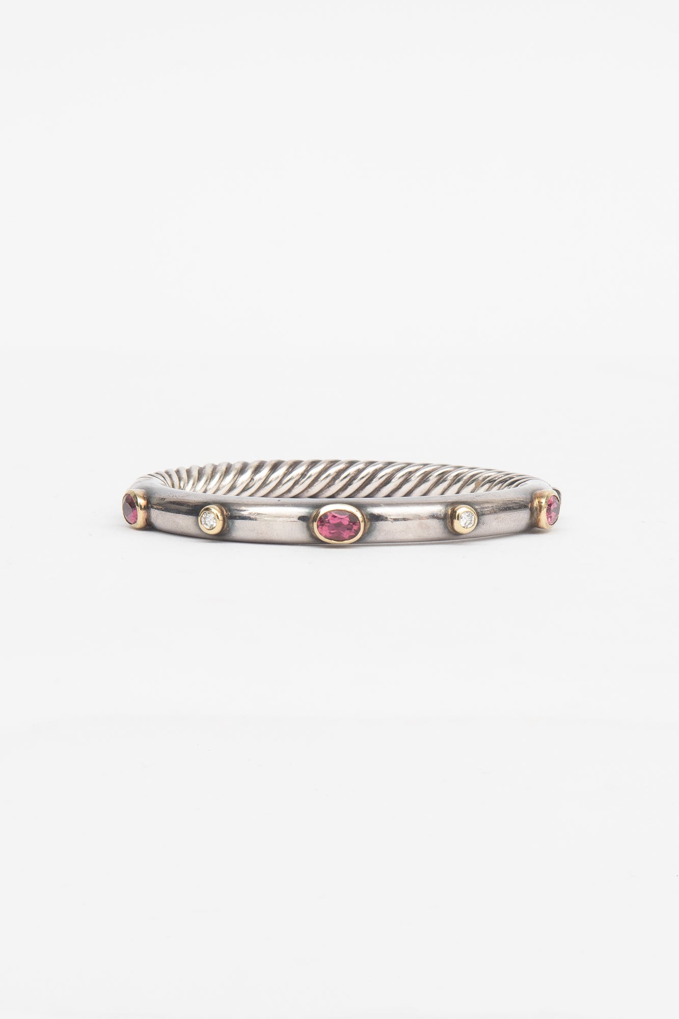 18k Yellow Gold Tourlamine Pink + Diamond Bangle