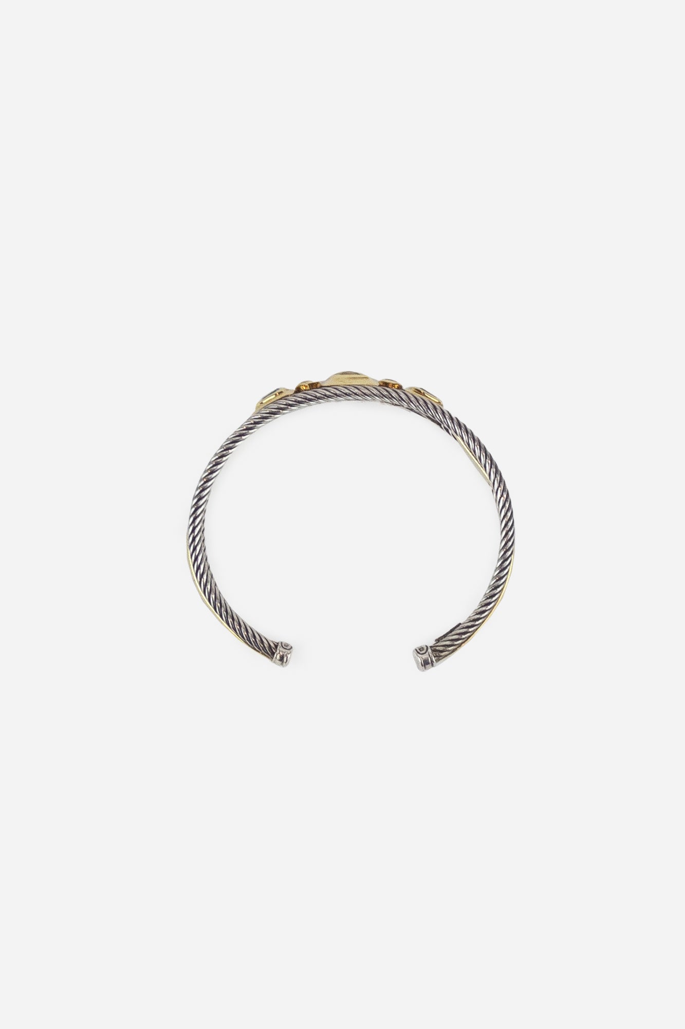 Silver And Gold Cable Cuff Bracelet With Center Gems