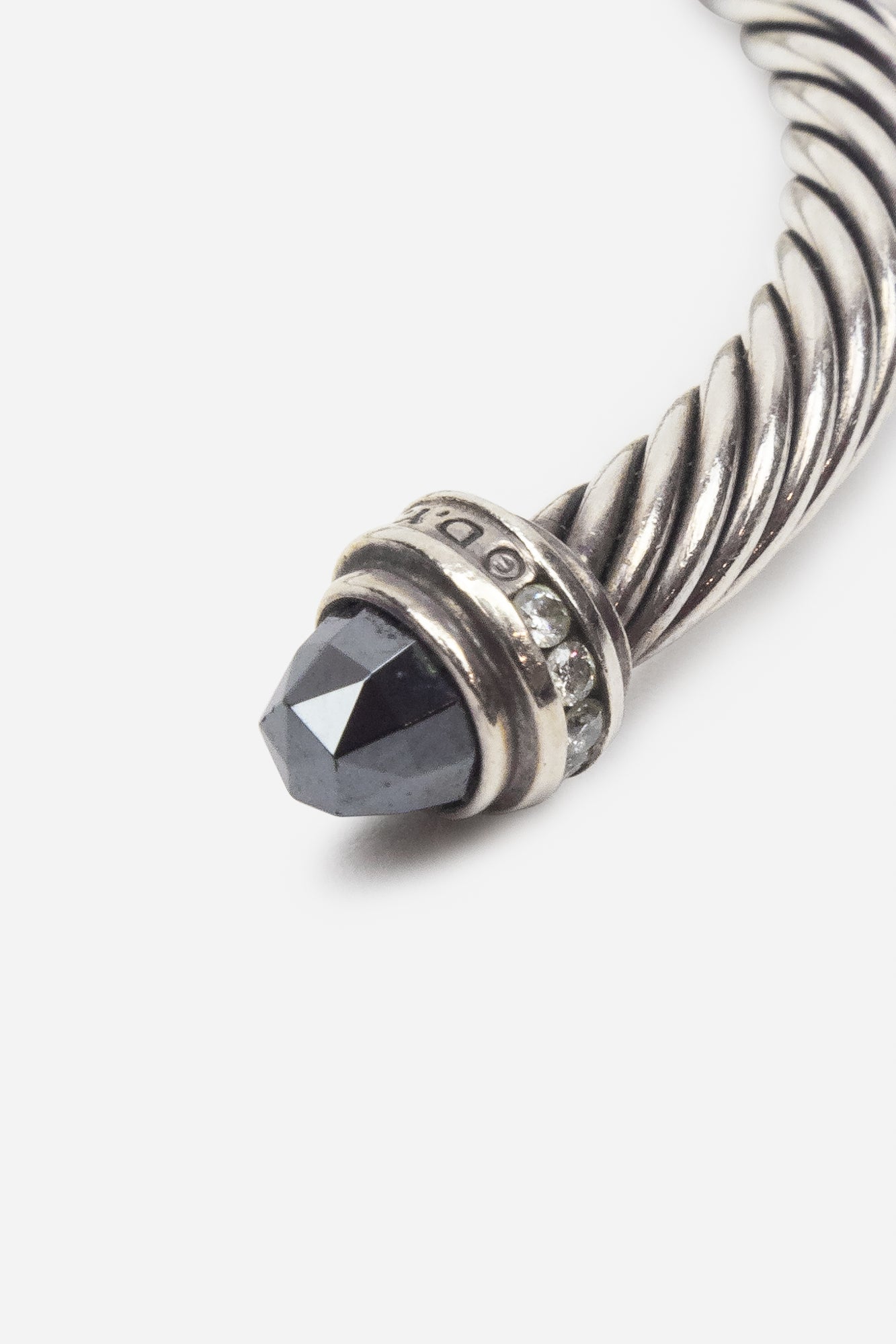 Silver Smoky Quartz and Diamonds Cable Cuff Bracelet