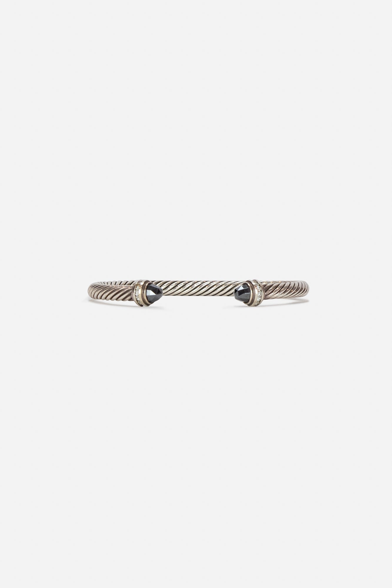 Silver Smoky Quartz and Diamonds Cable Cuff Bracelet