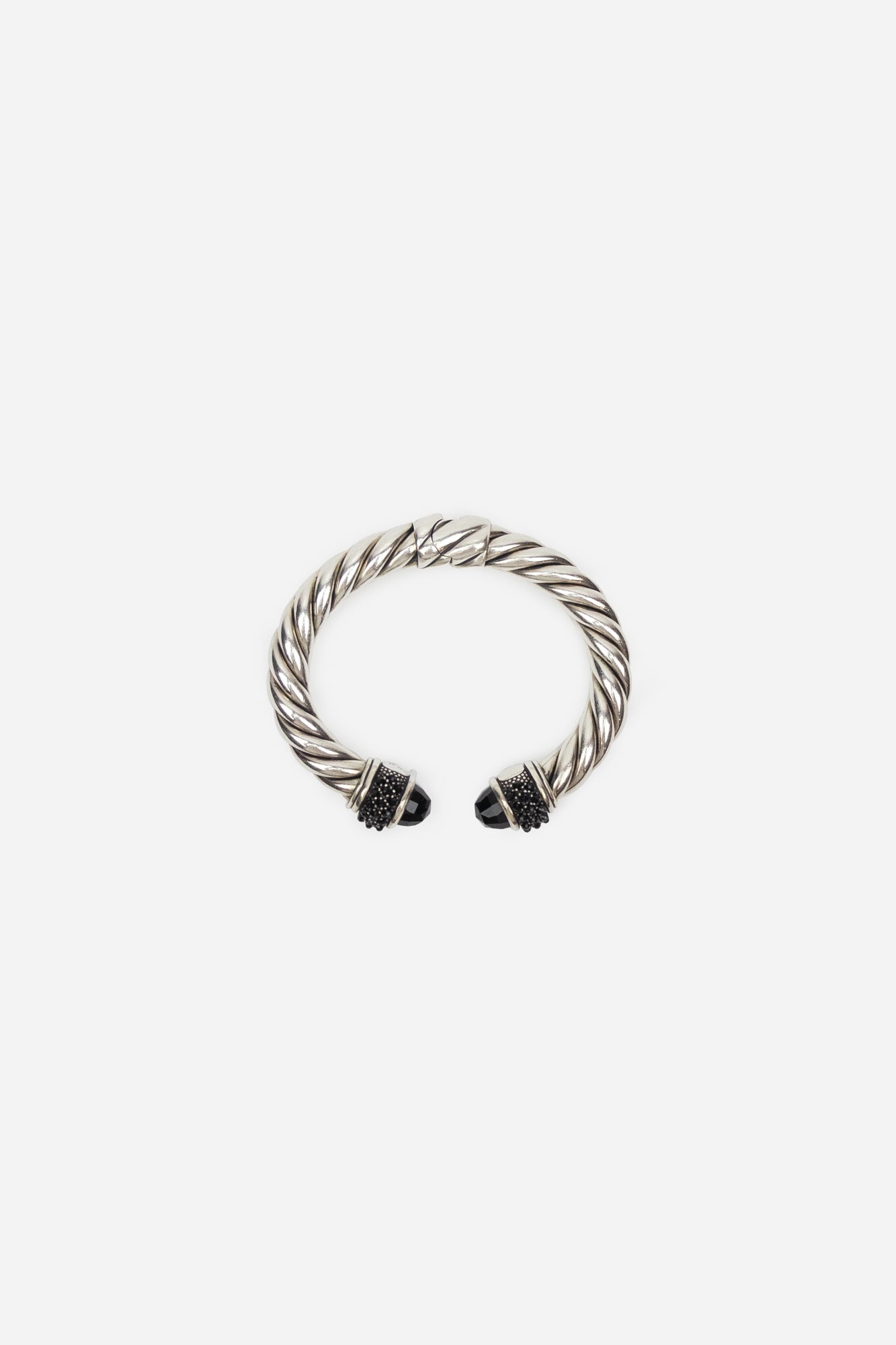 Silver, Onyx and Black Diamonds Cable Cuff Bracelet