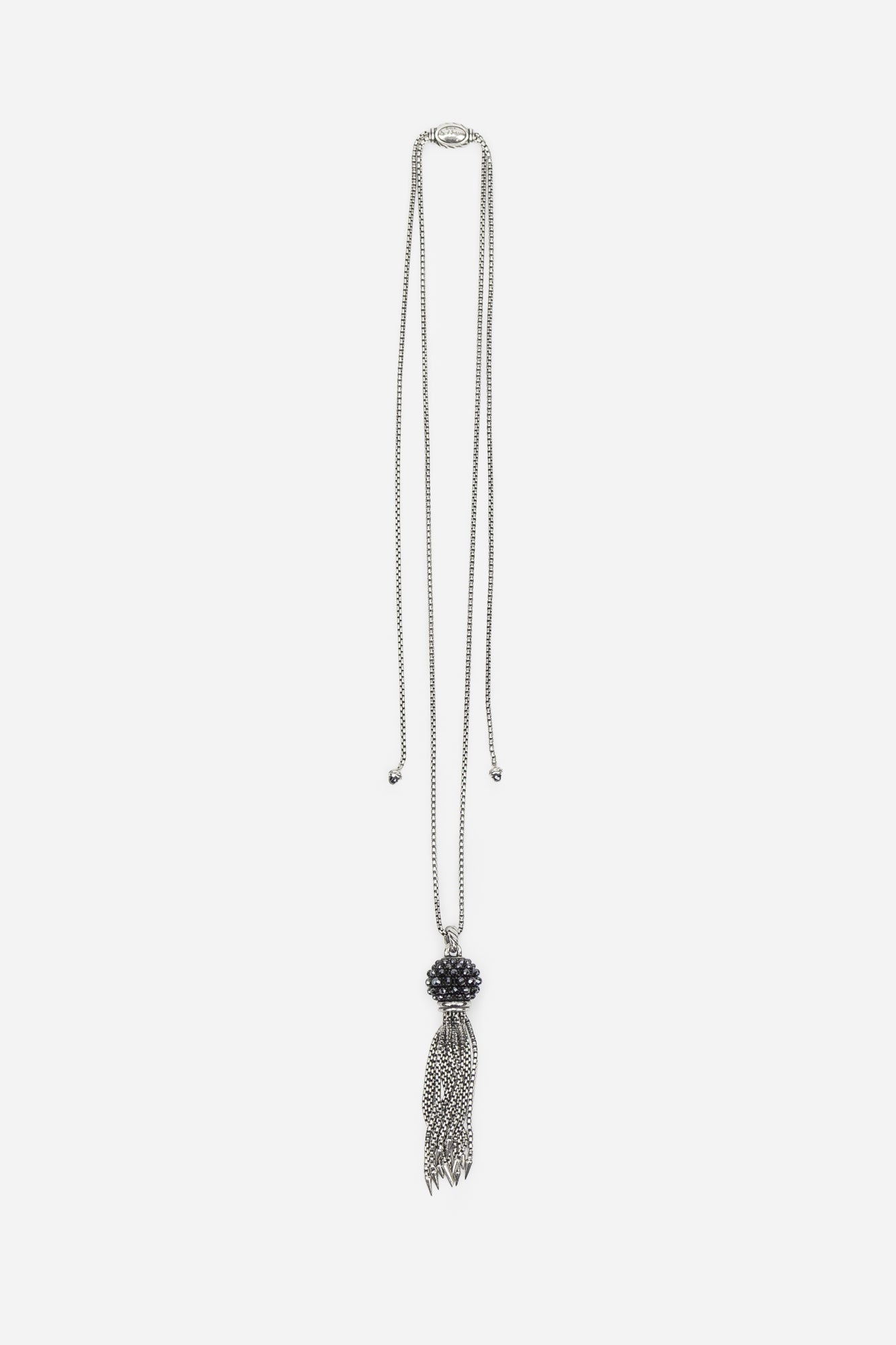 Silver and Hematine Osetra Small Tassel Chain Pendant Necklace