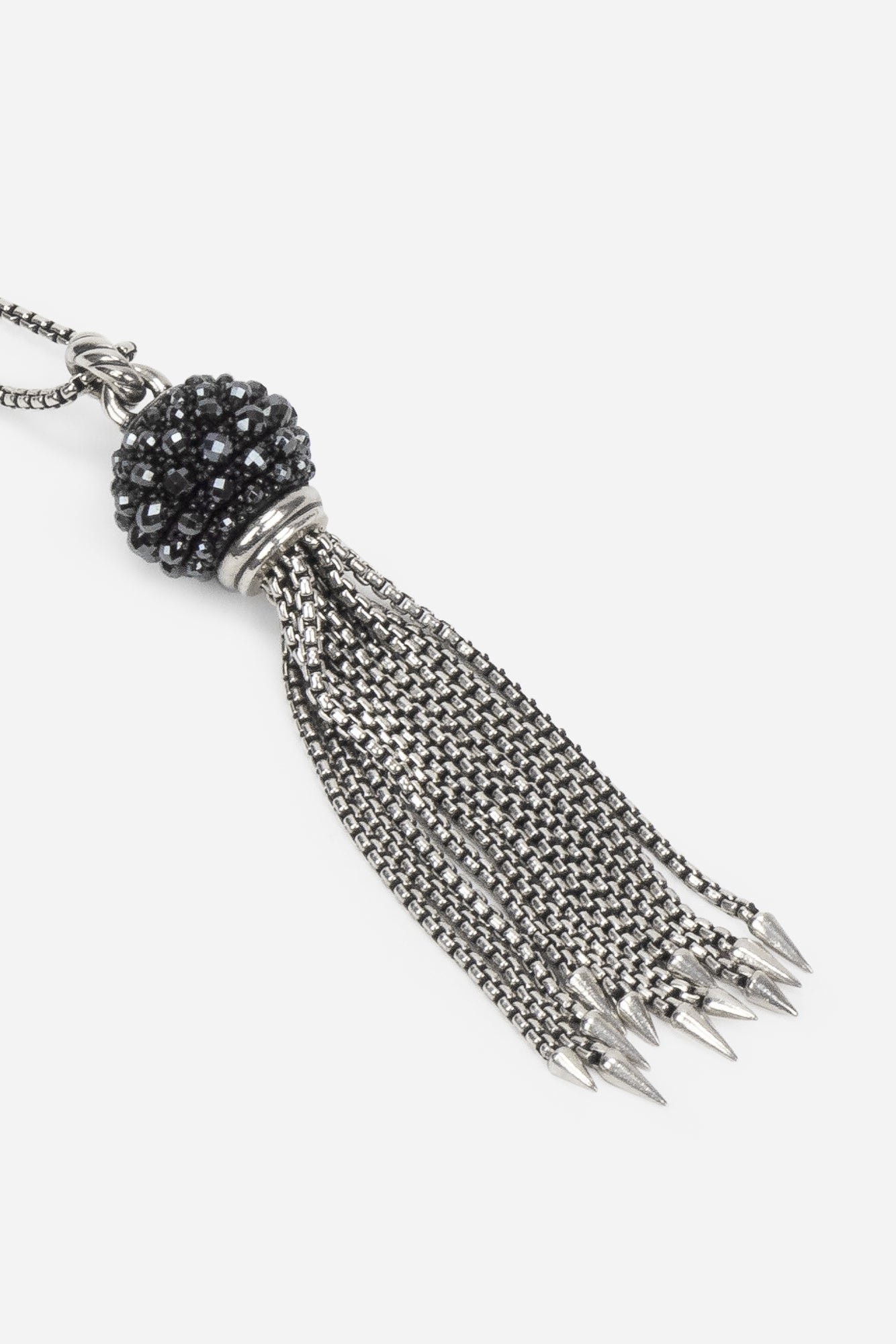 Silver and Hematine Osetra Small Tassel Chain Pendant Necklace