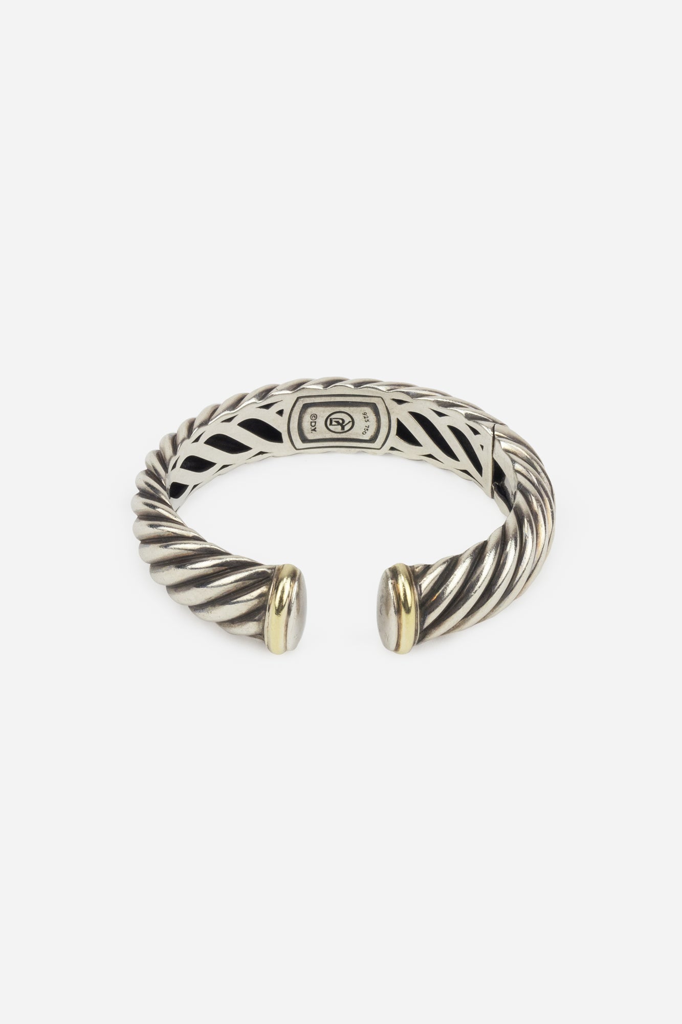 Yellow Gold Accented Silver Sculpted Cable Cuff Bracelet