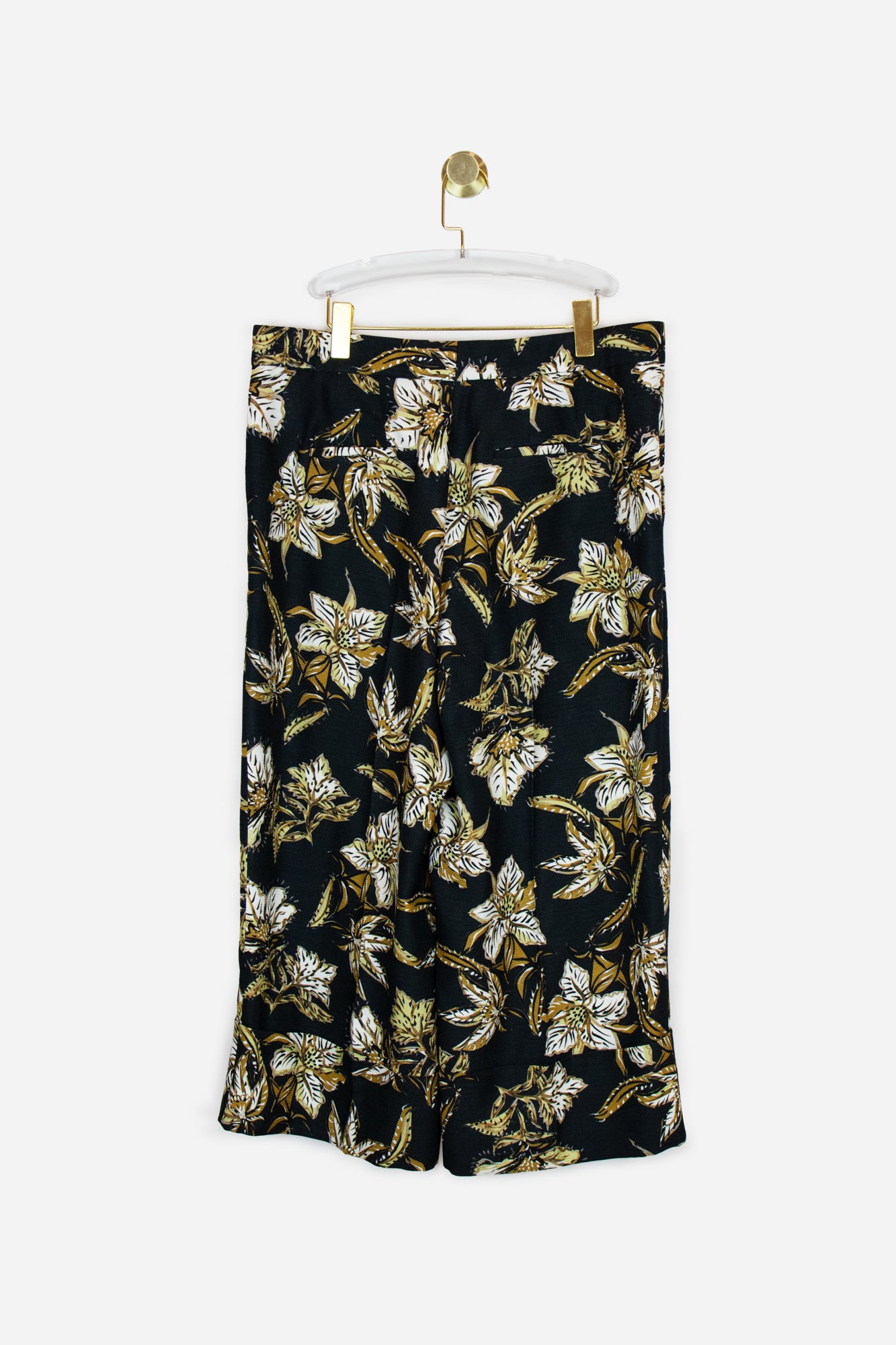 Black Floral Printed Cropped Trousers