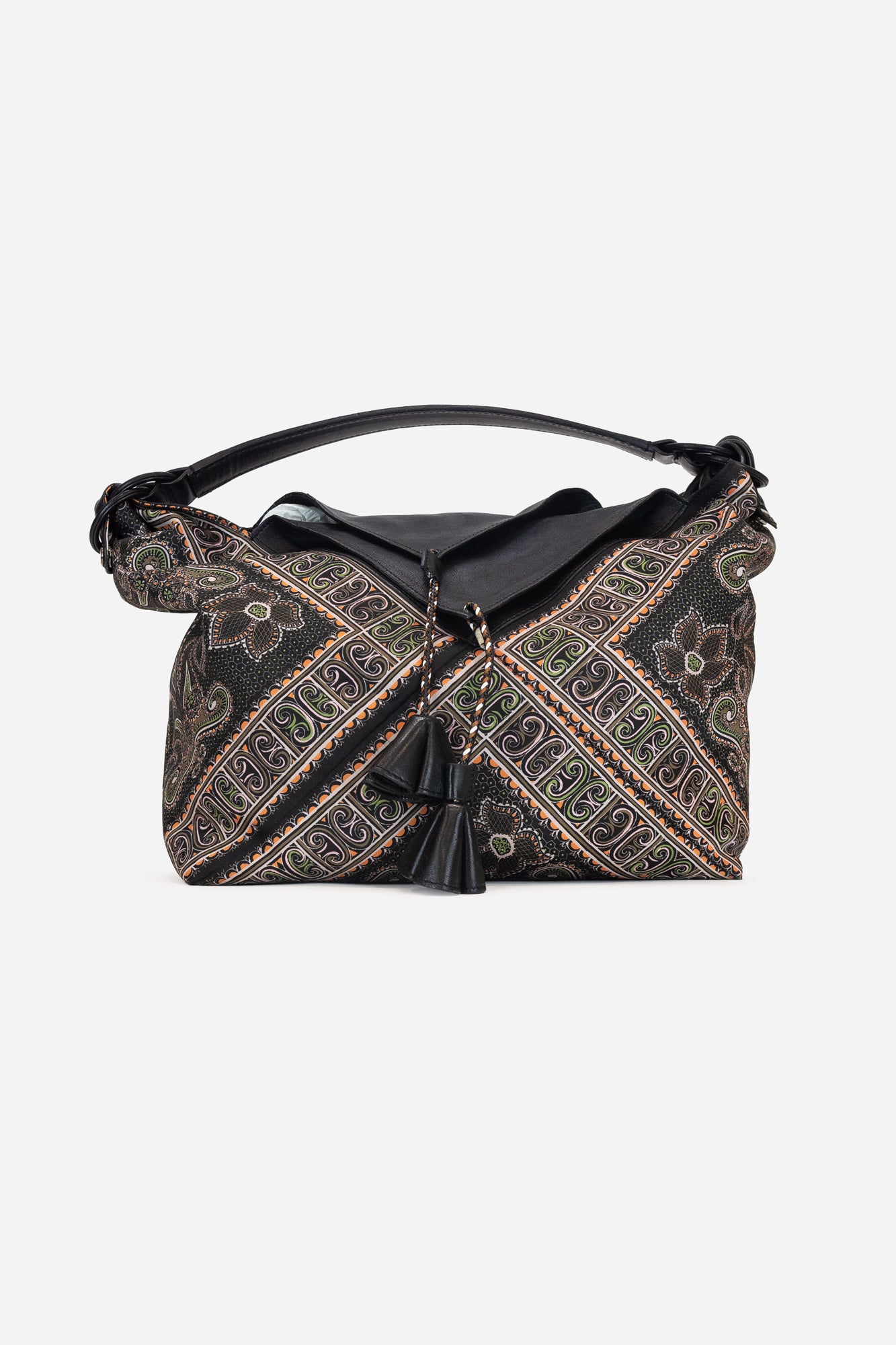 Black Paisley V-Flap Shoulder Bag