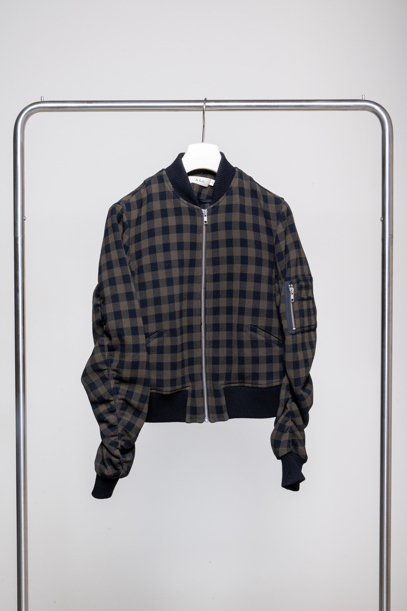 Green Plaid Bomber Jacket Wool