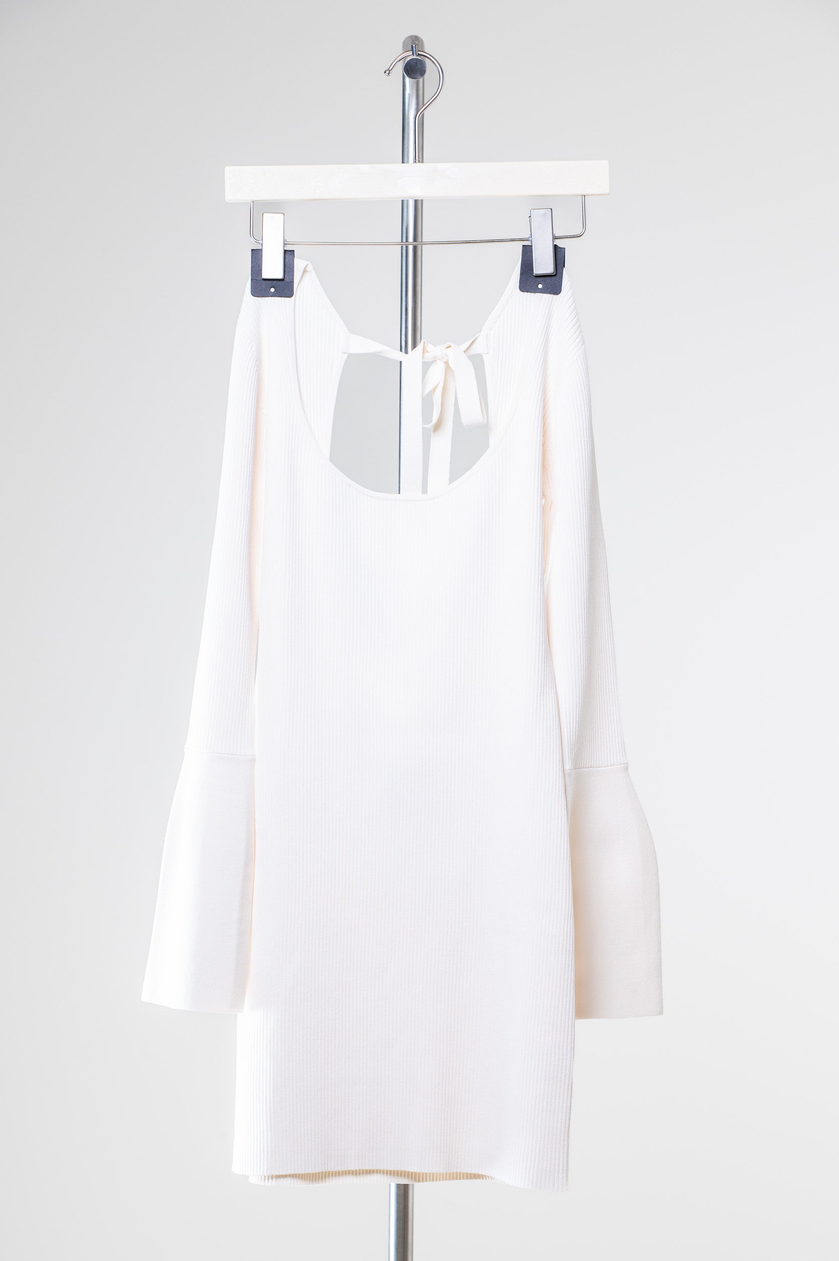 White Ribbed Double Tie Open Back Dress