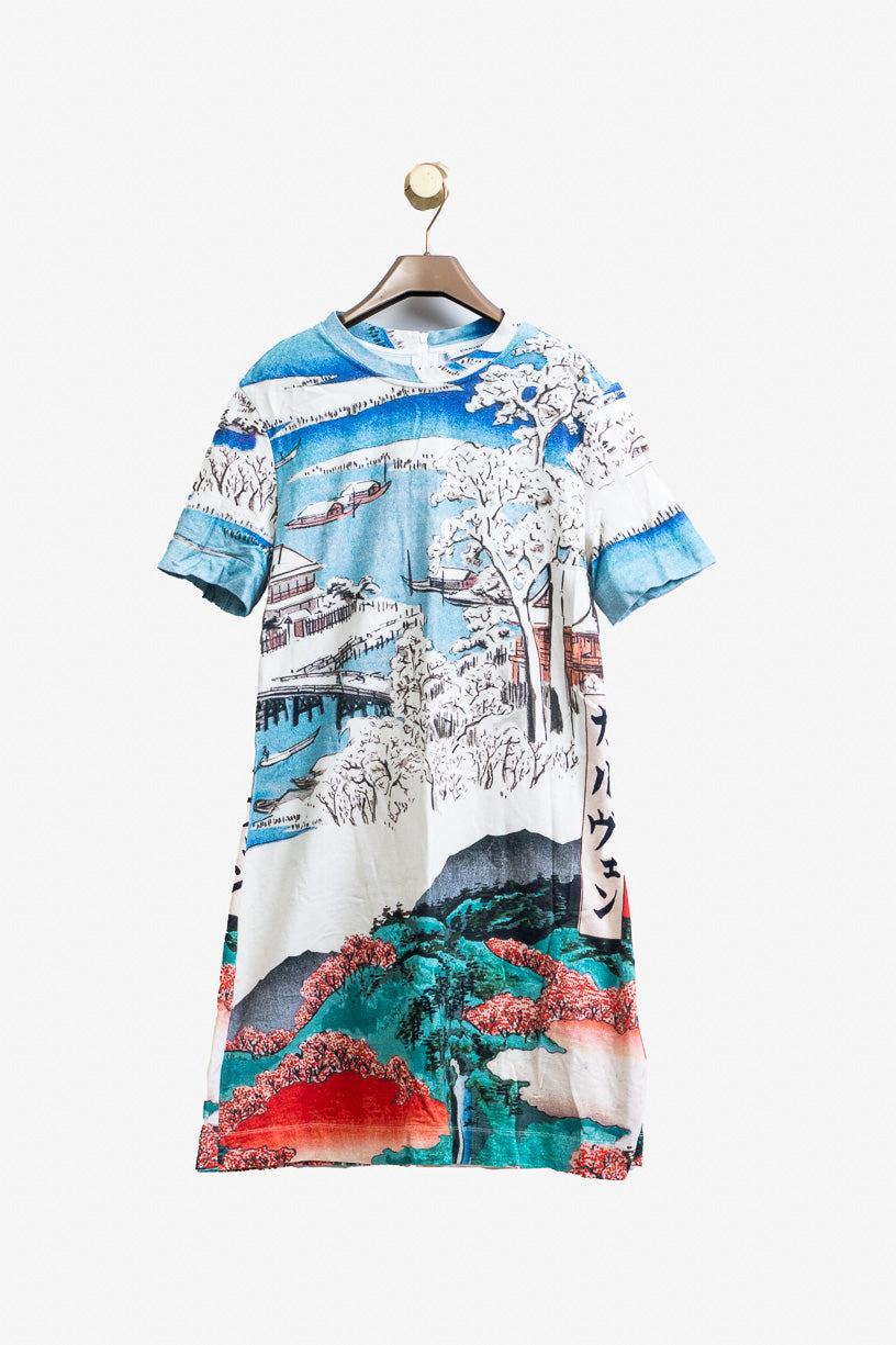 Winter Landscape Print T-Shirt Dress Cotton