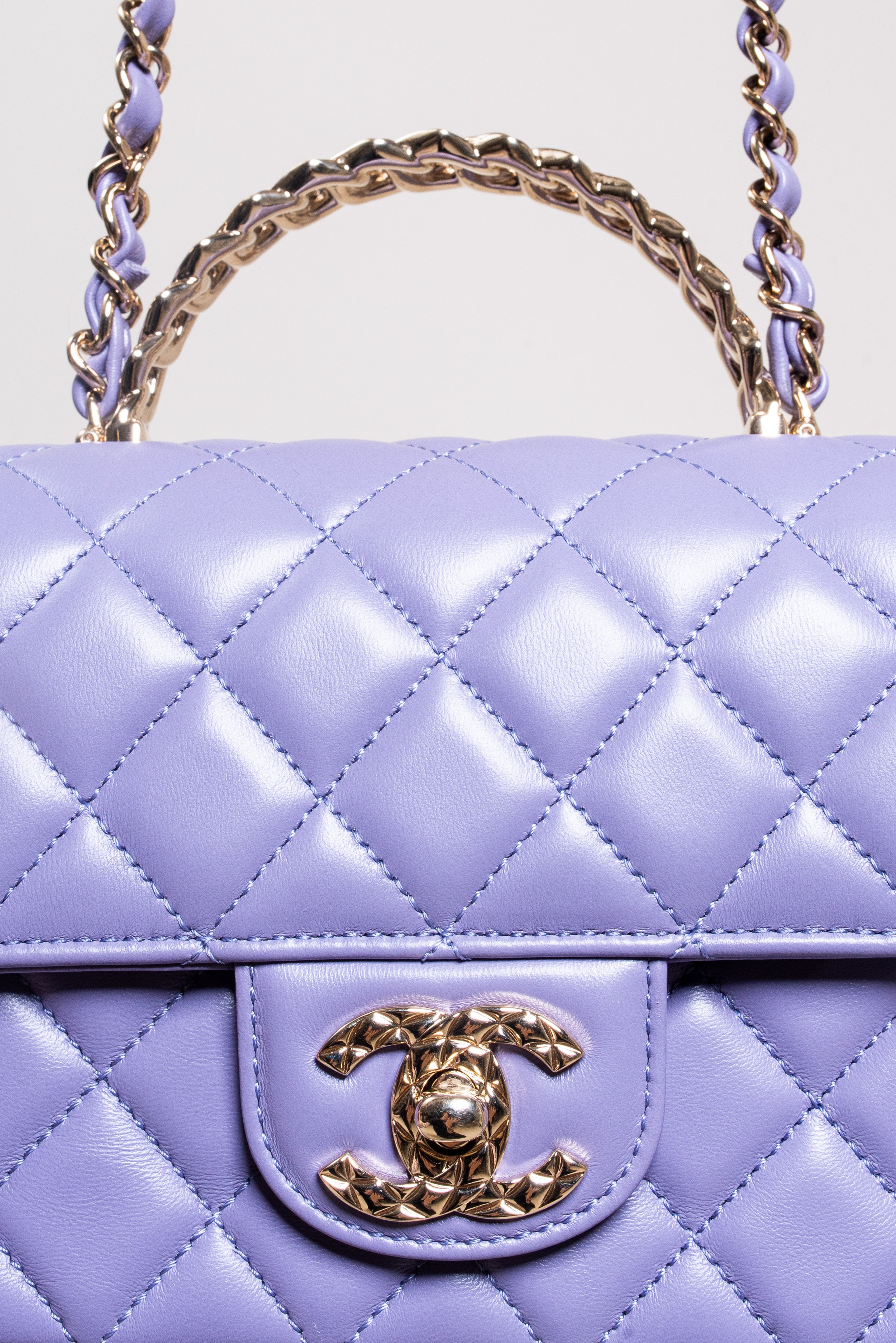 Purple 2023 Mini Rectangular Crystal Top Handle Shoulder Bag Lambskin