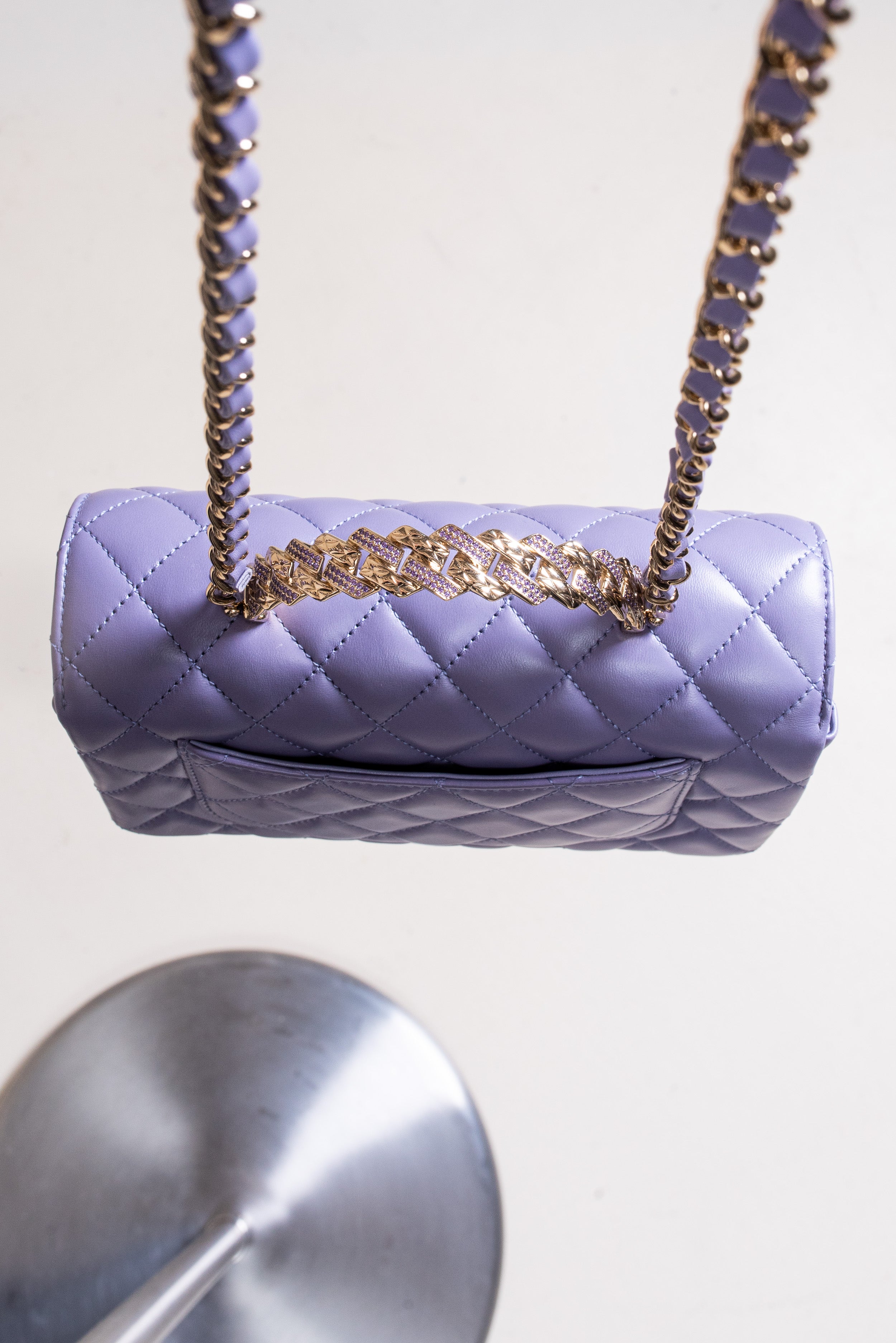 Purple 2023 Mini Rectangular Crystal Top Handle Shoulder Bag Lambskin