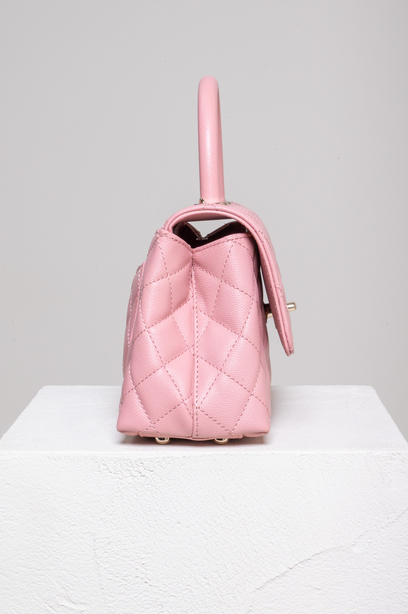 Pink Coco Caviar Top Handle Bag Quilted Caviar