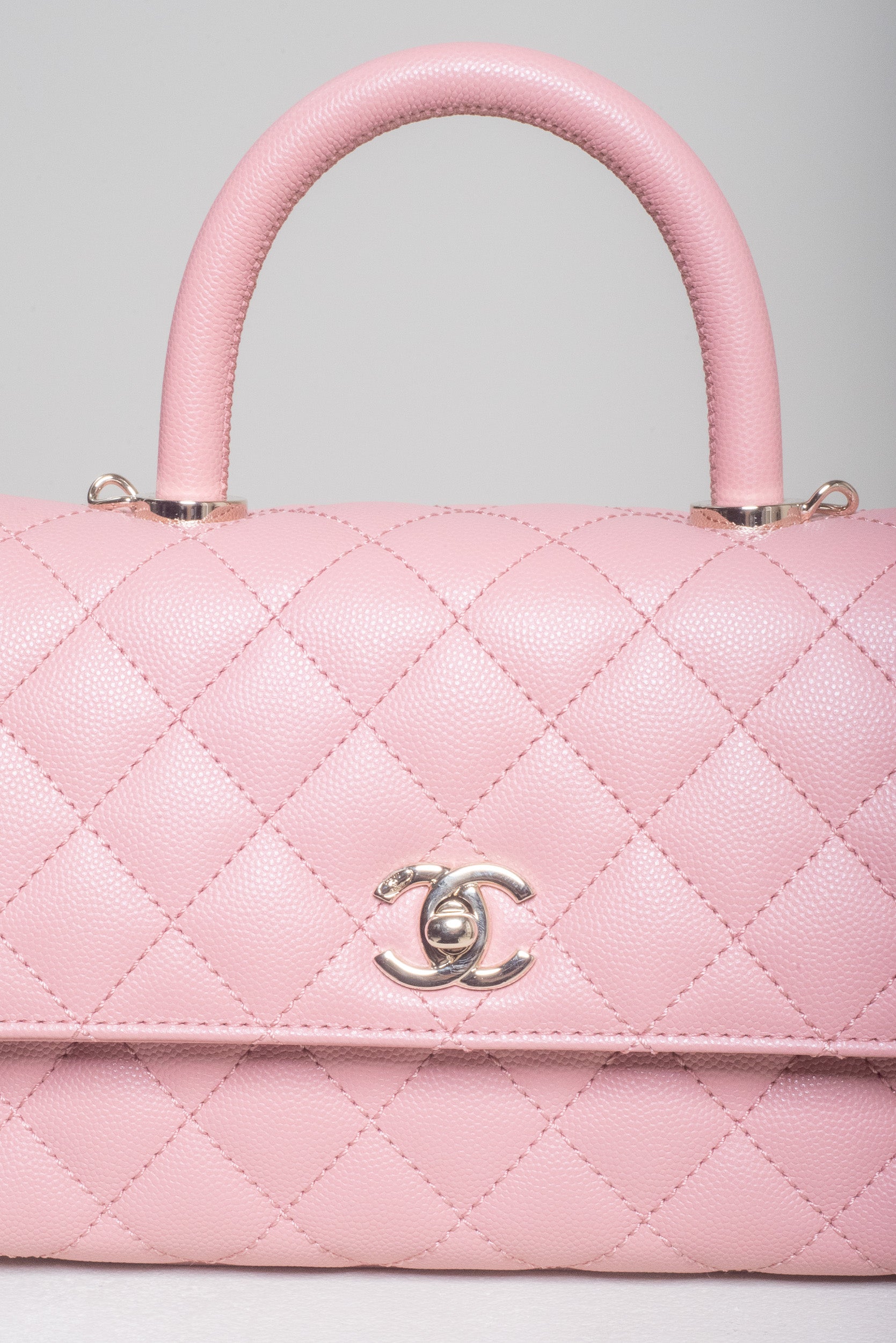 Pink Coco Caviar Top Handle Bag Quilted Caviar