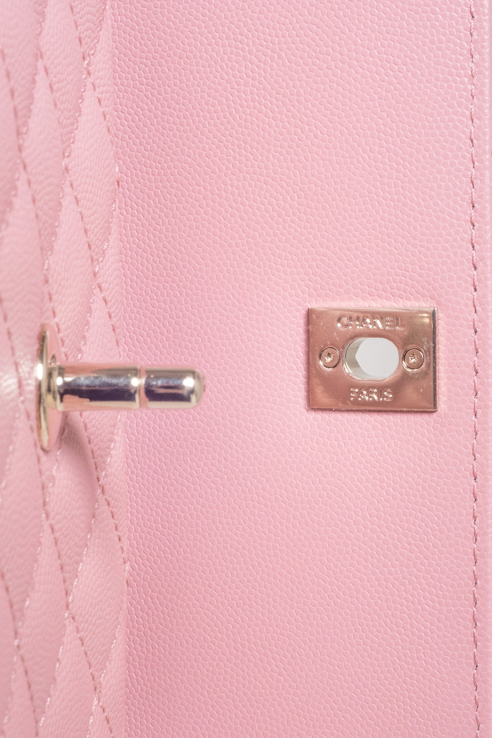 Pink Coco Caviar Top Handle Bag Quilted Caviar