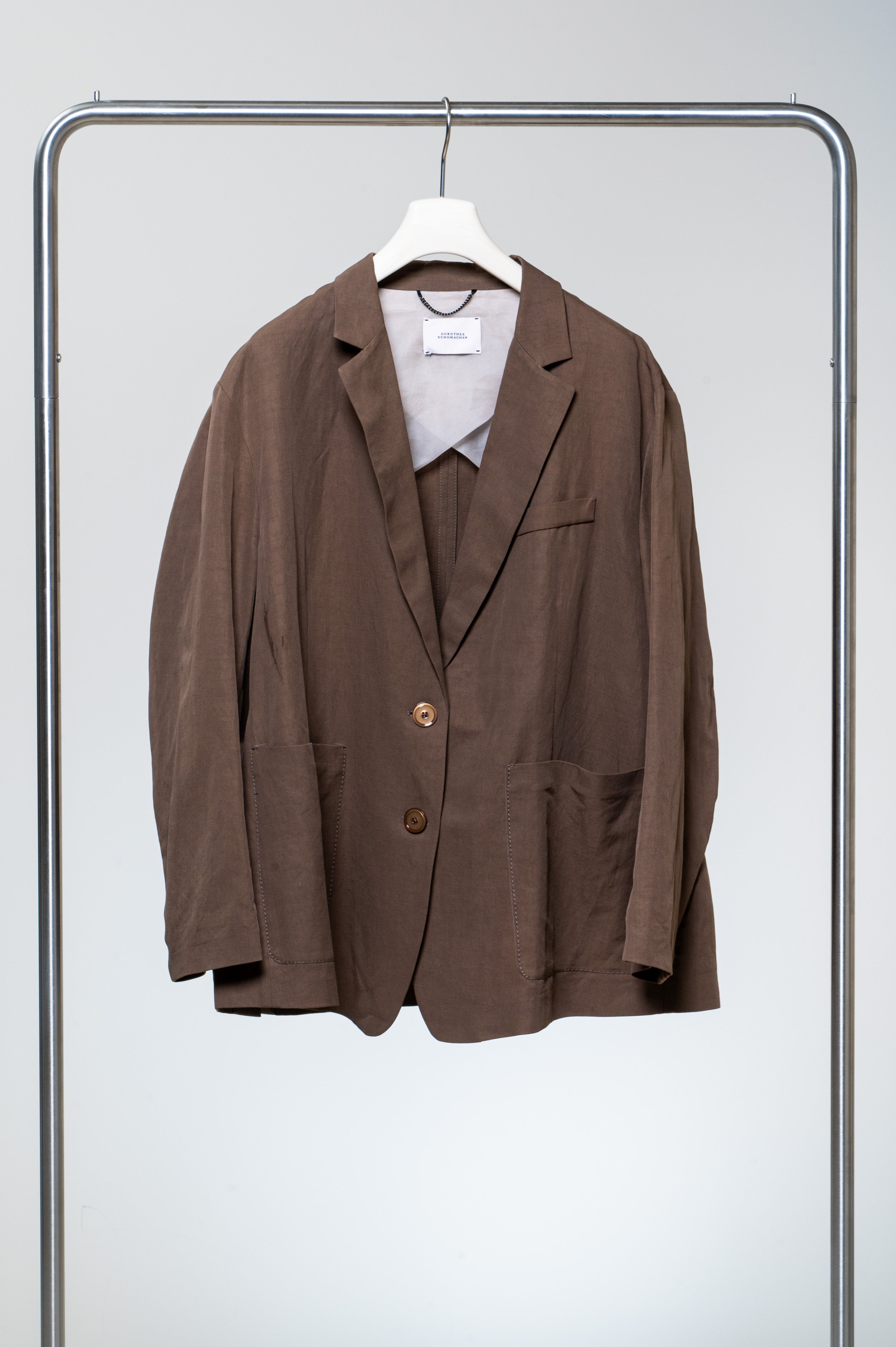 Brown Pocketed Wide Blazer