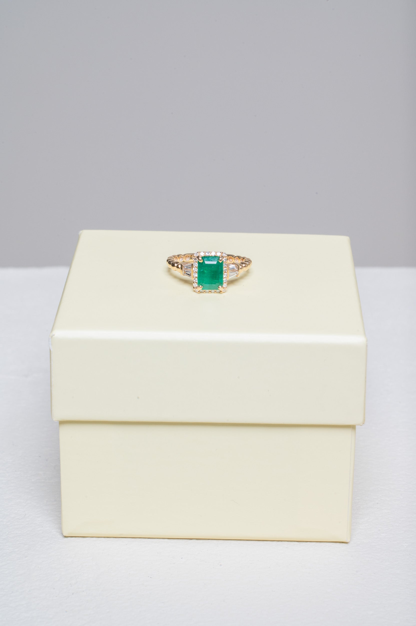 Gold Emerald Cut Green Emerald Ring 14k Gold/Emerald/Diamond