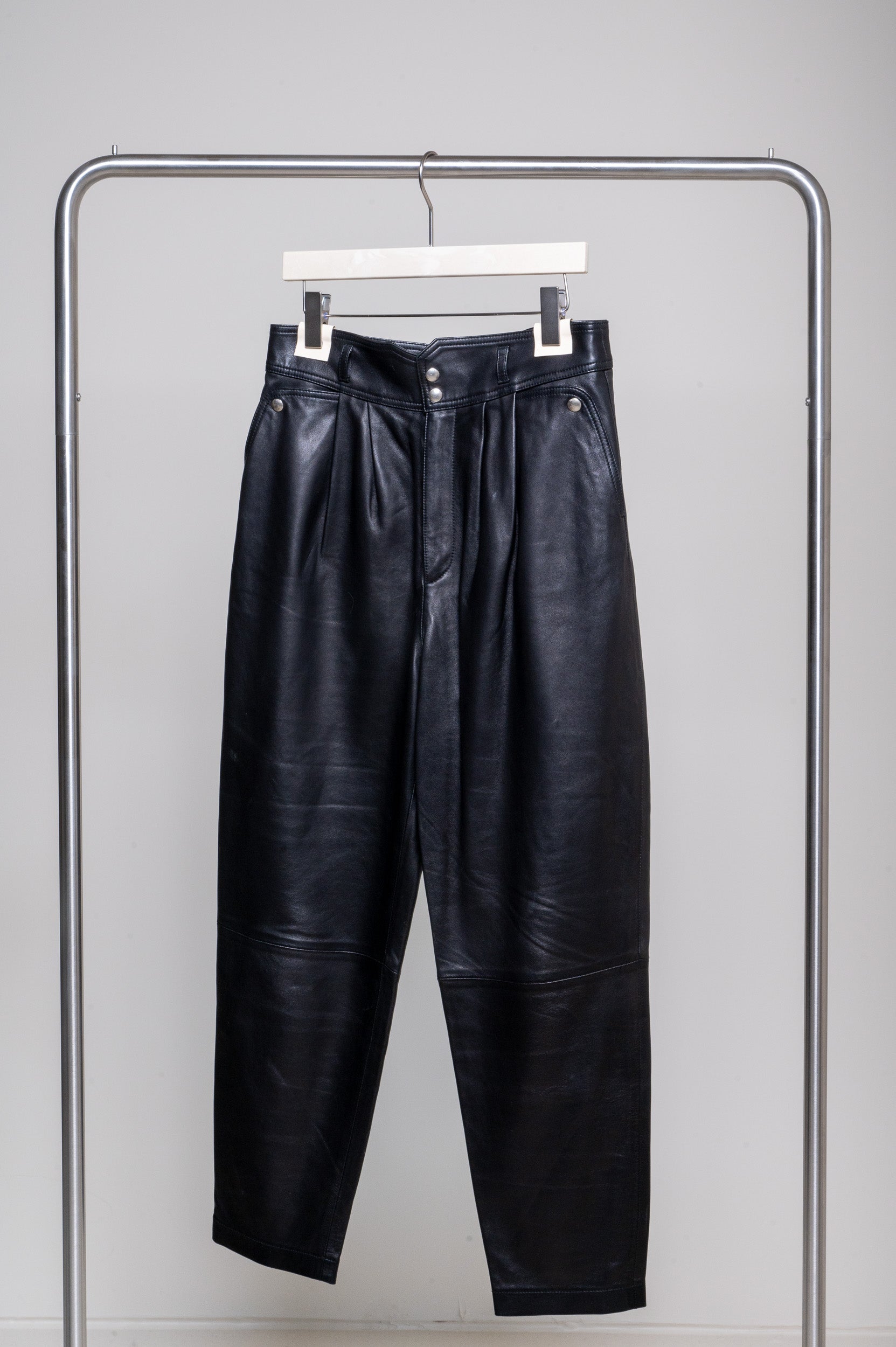 Black Leather Silver Button Bubble Pant Lamb Leather