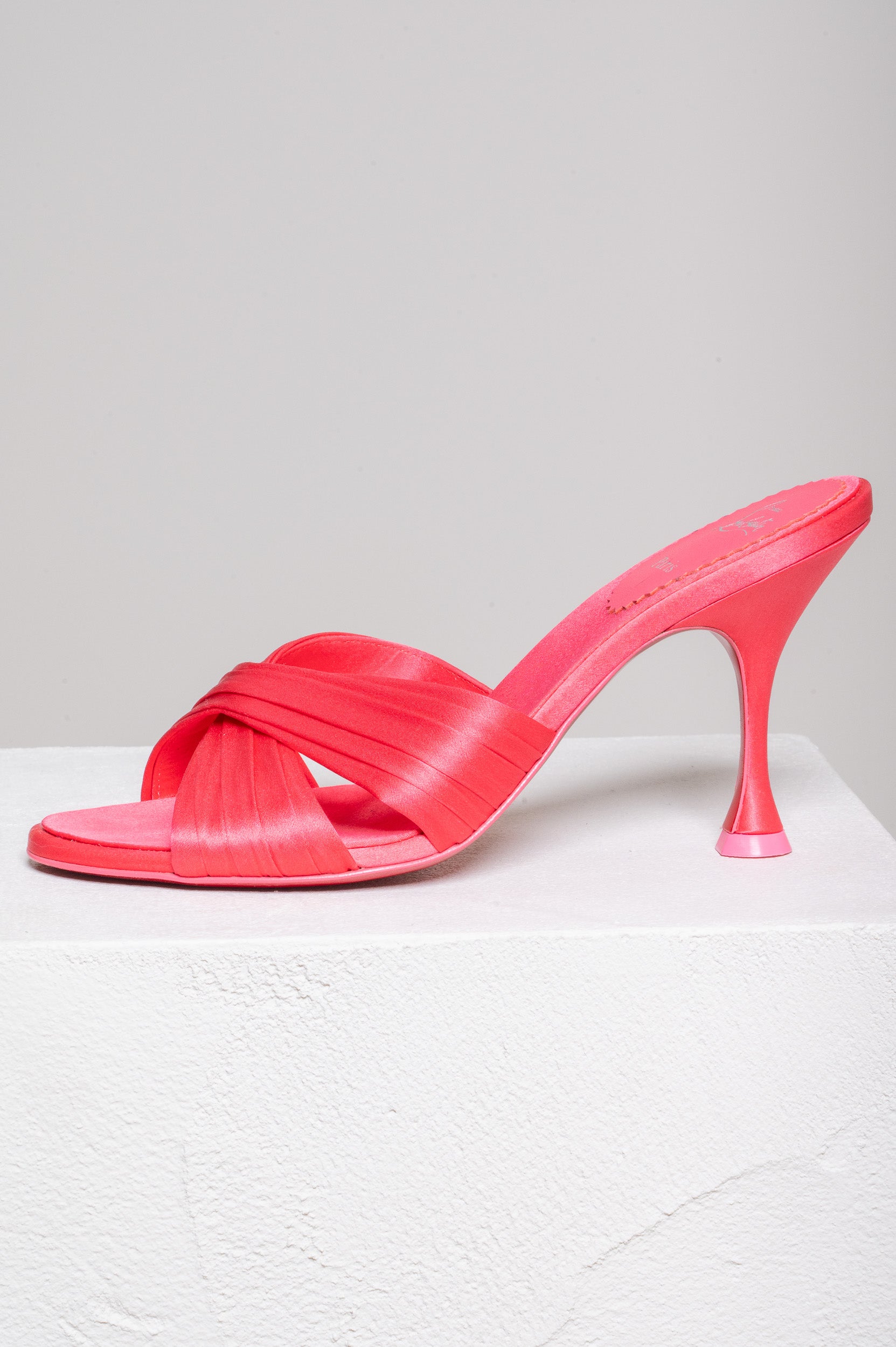 Pink Satin Nicol Crossed Open Toe Pump Satin