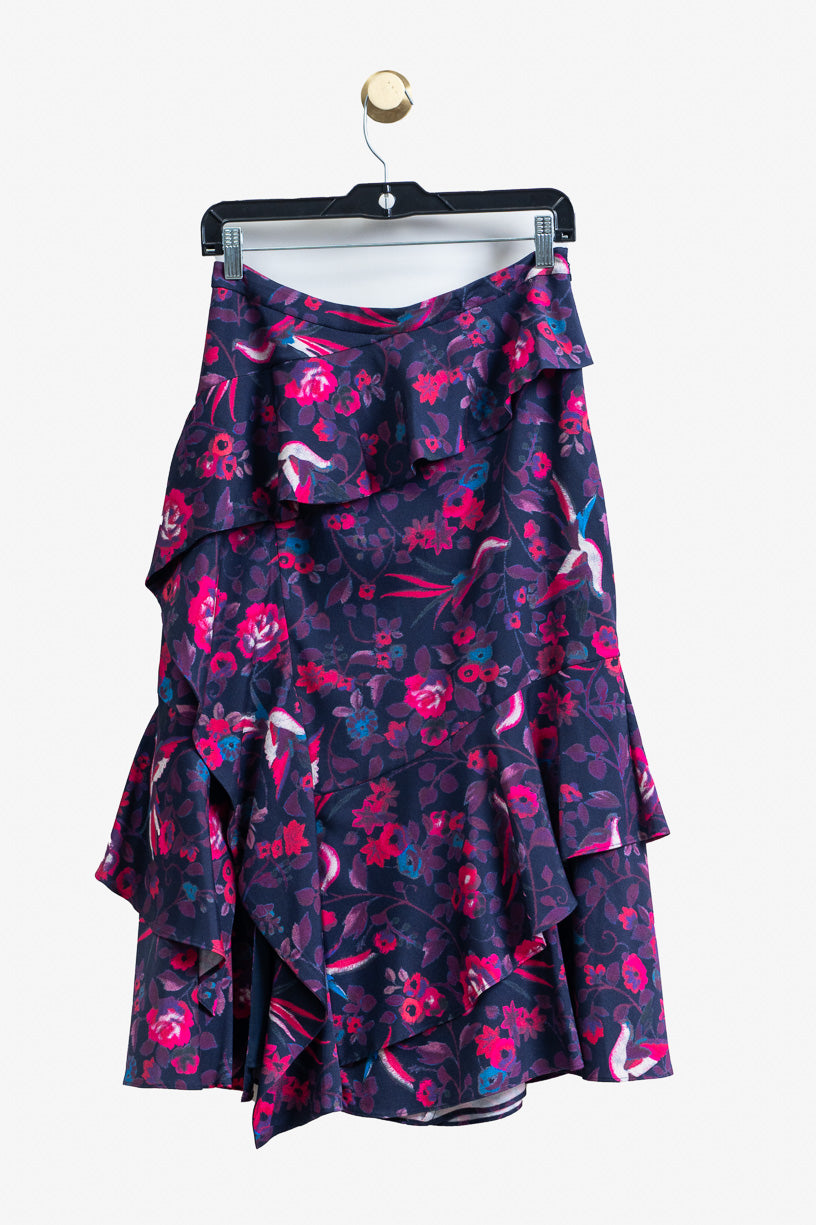 Pink Floral Ruffle Midi Skirt ?