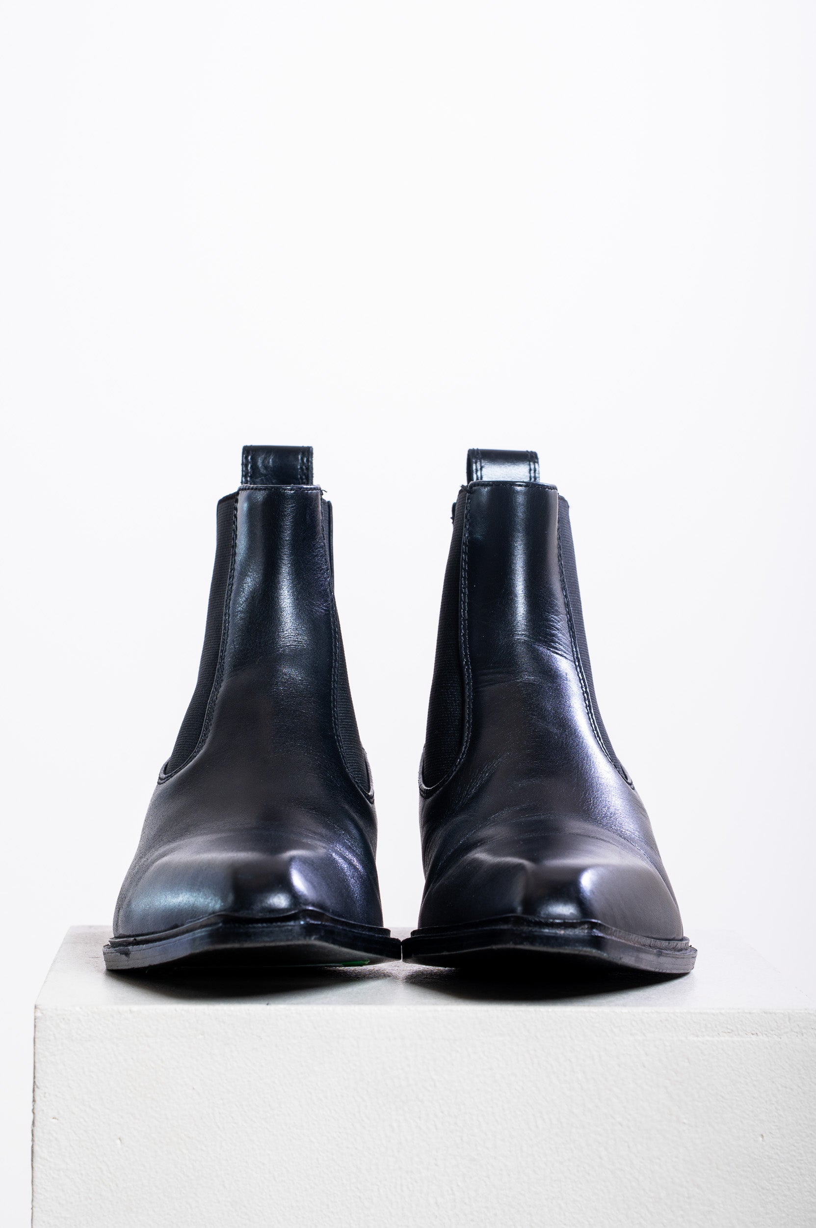 Black Slick Leather Ankle Boots