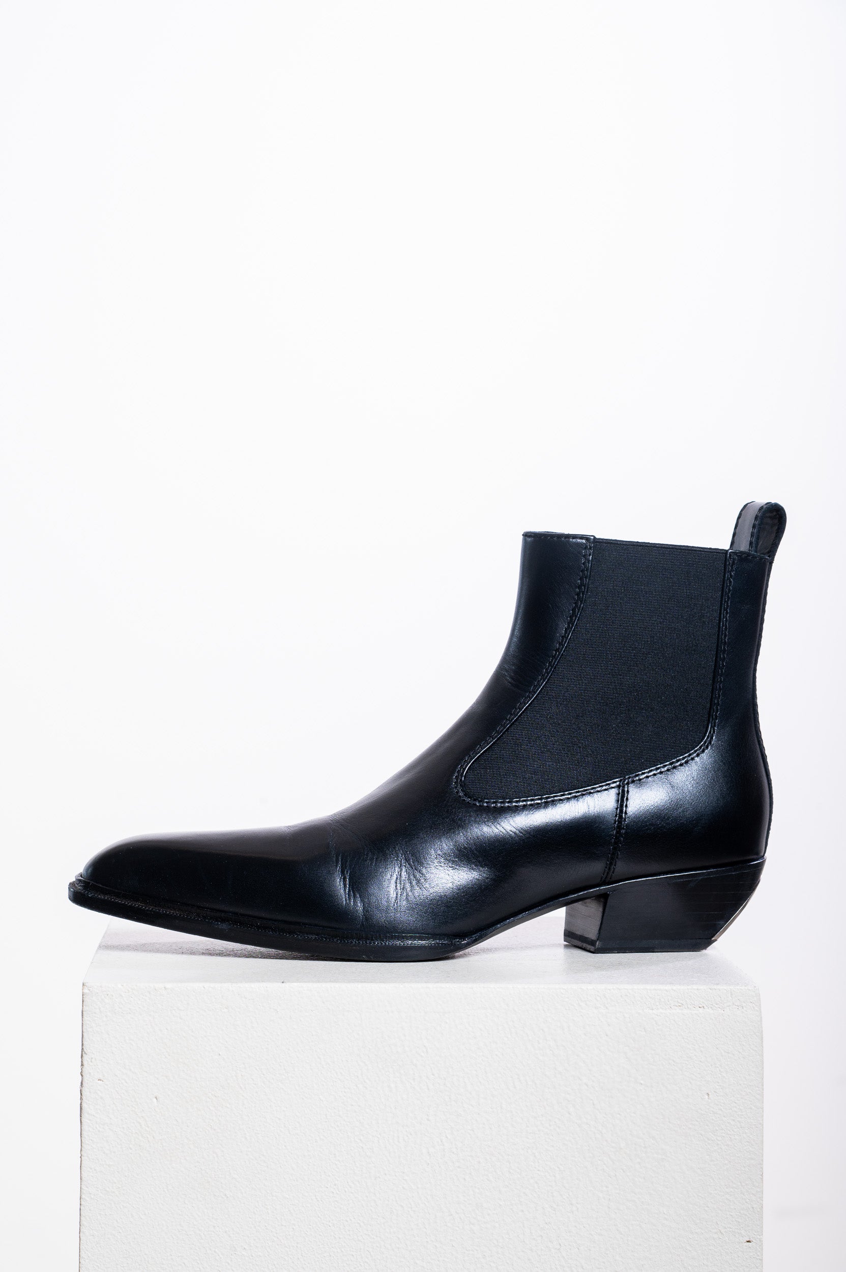 Black Slick Leather Ankle Boots