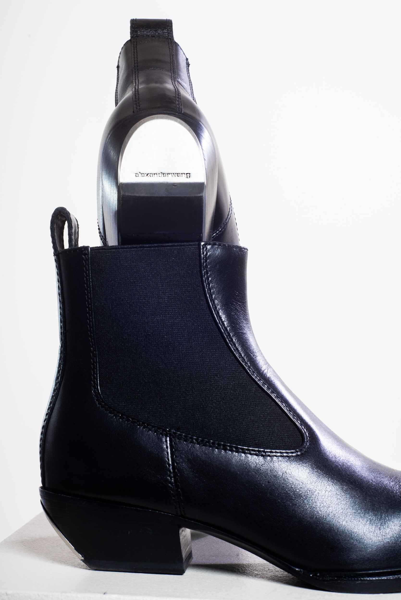 Black Slick Leather Ankle Boots