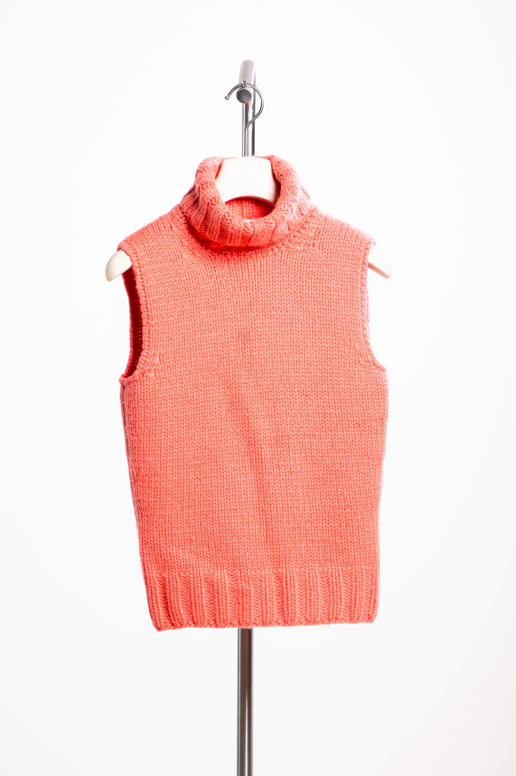 Vintage Coral Sleeveless Cashmere Turtleneck Sweater