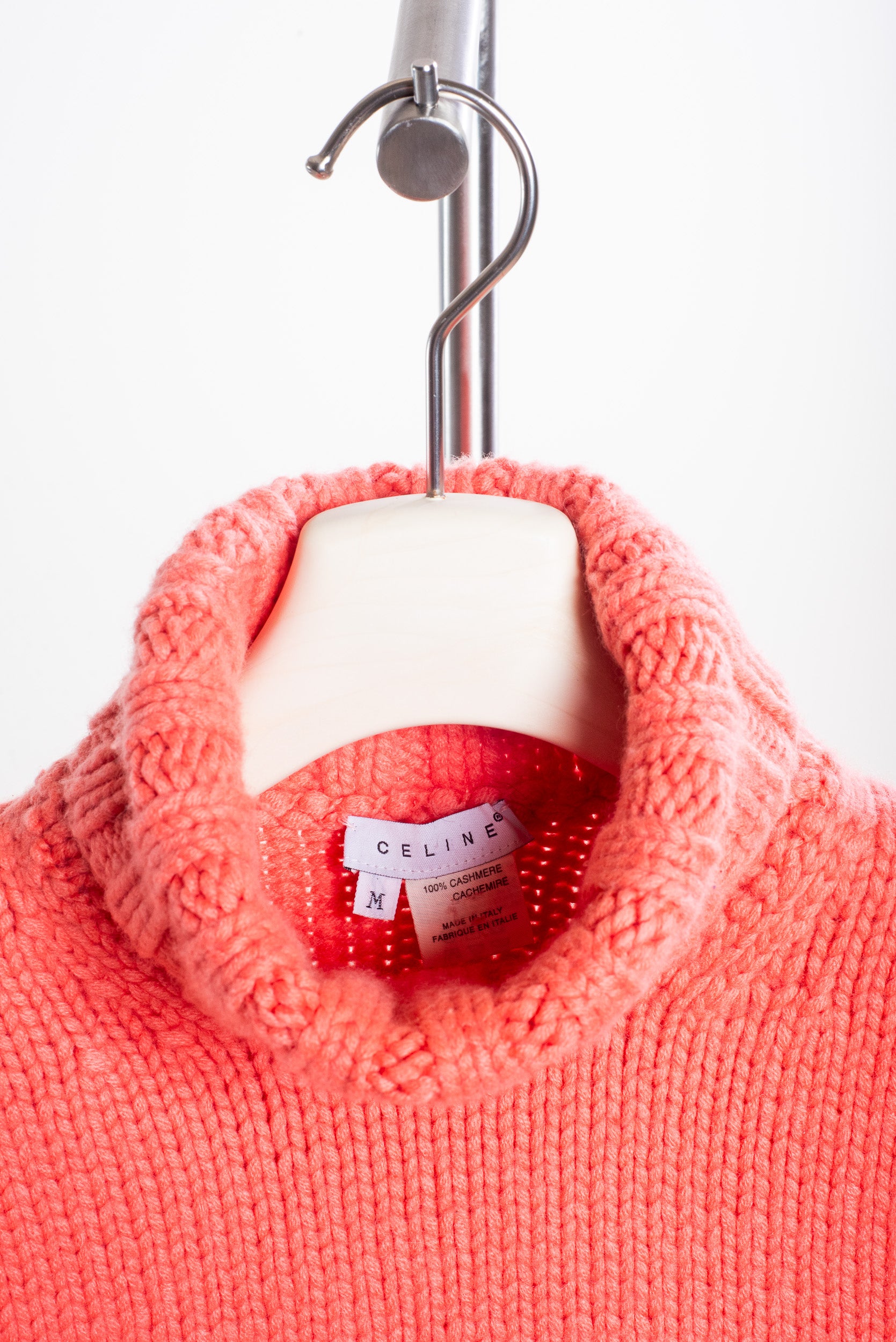 Vintage Coral Sleeveless Cashmere Turtleneck Sweater