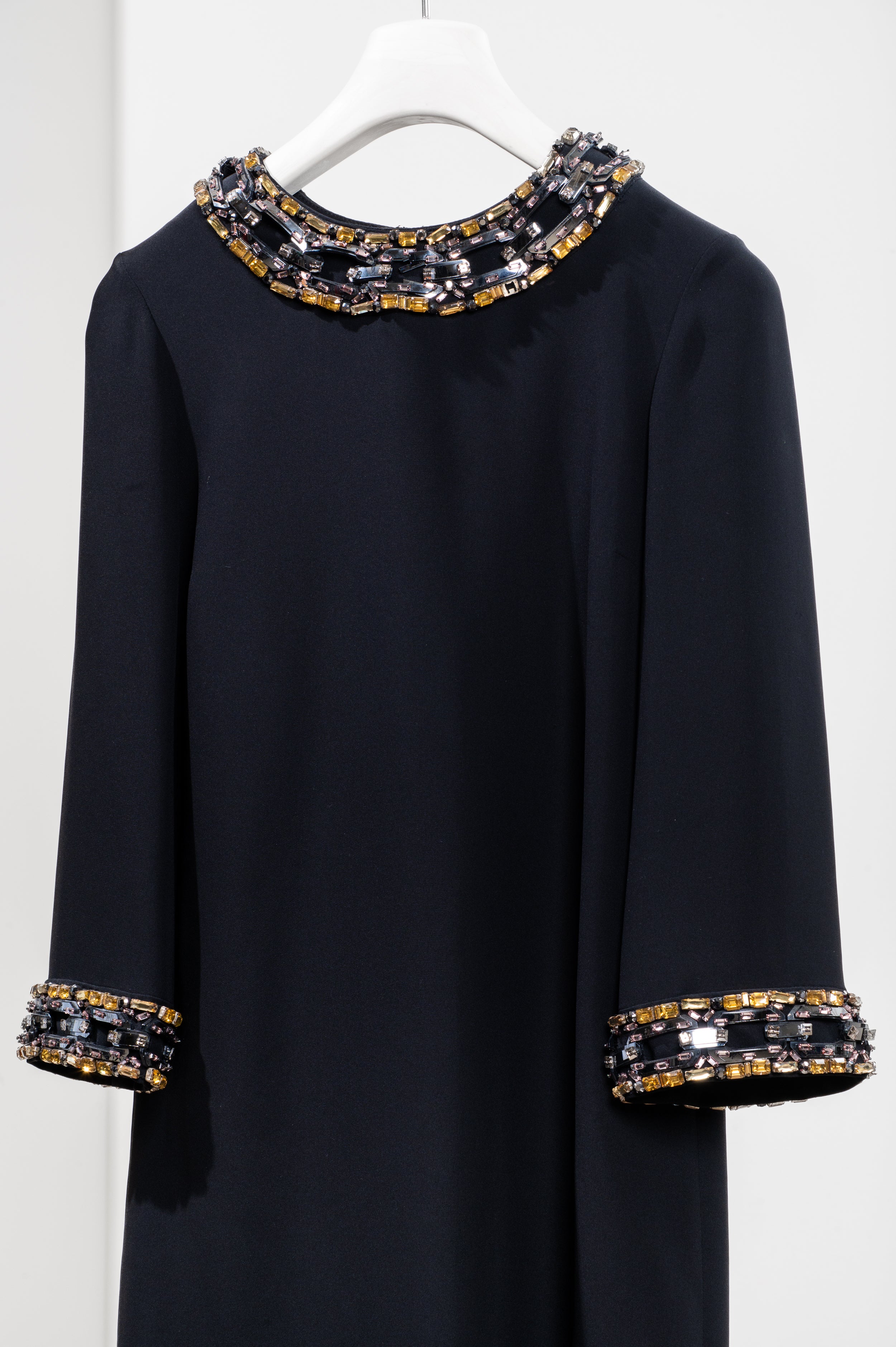 Black Embellished Silk Shift Dress