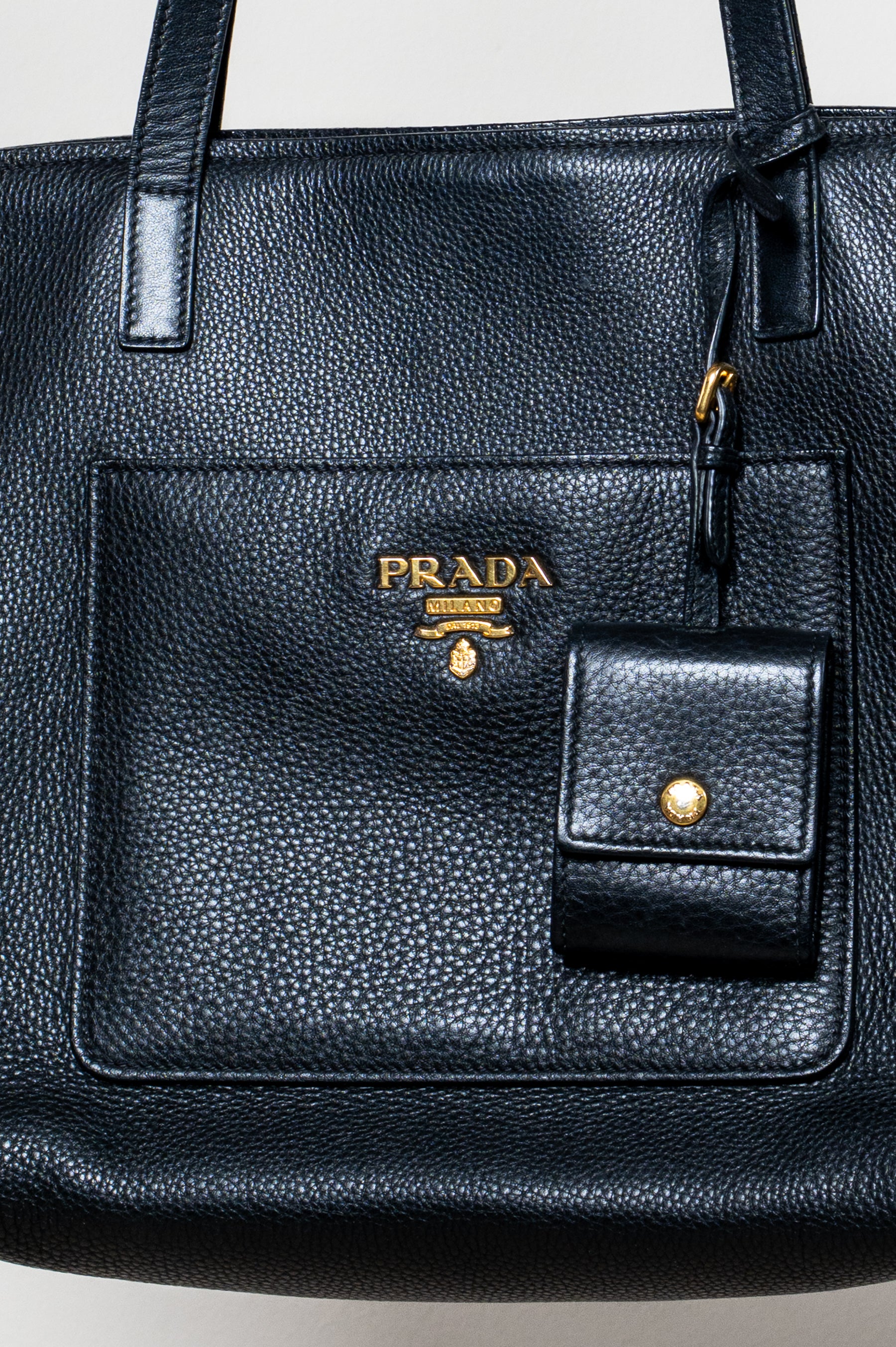 Black Vitello Daino Shopping Tote Bag