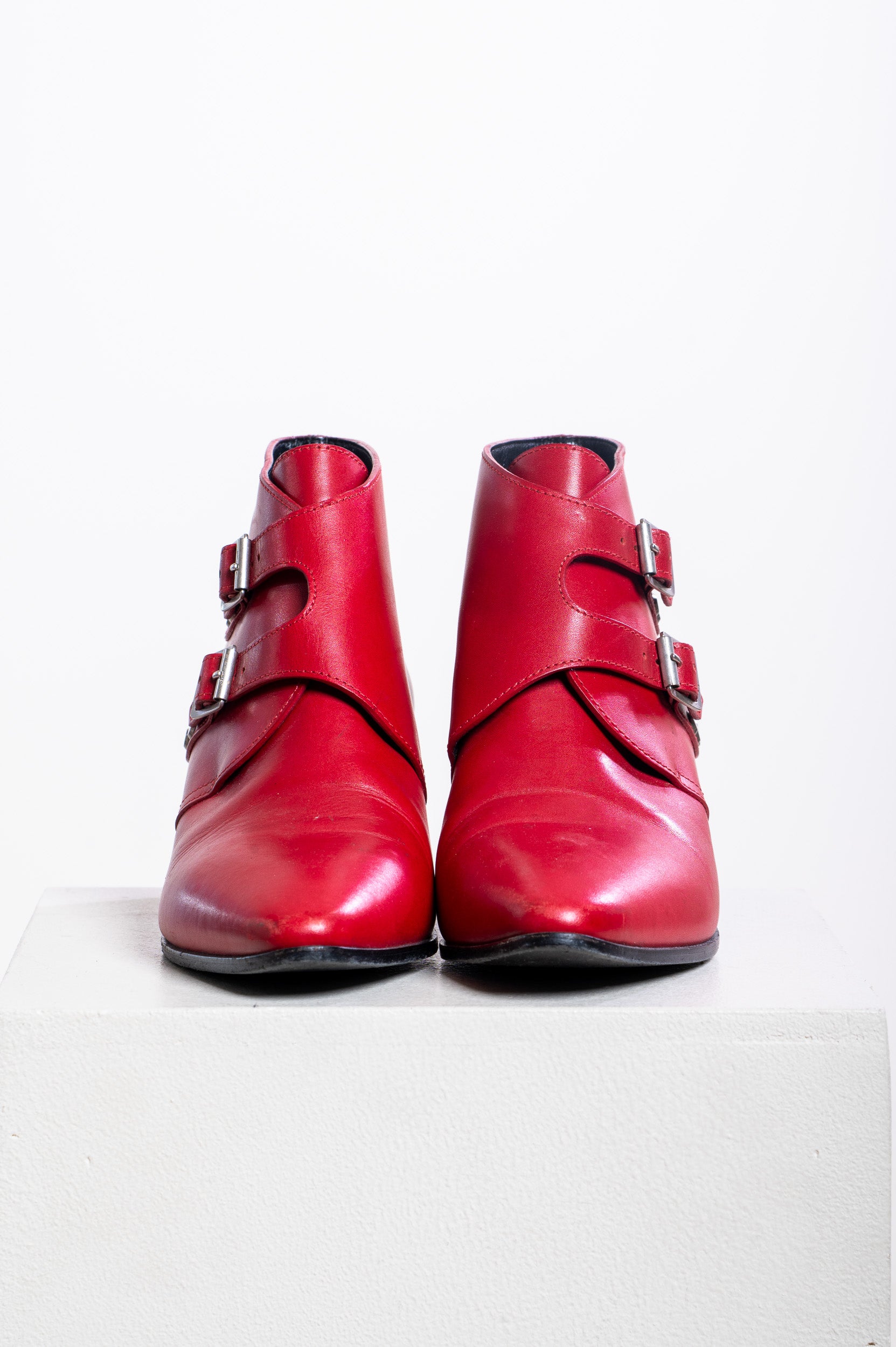 Vintage Red Pointed Toe Ankle Boot